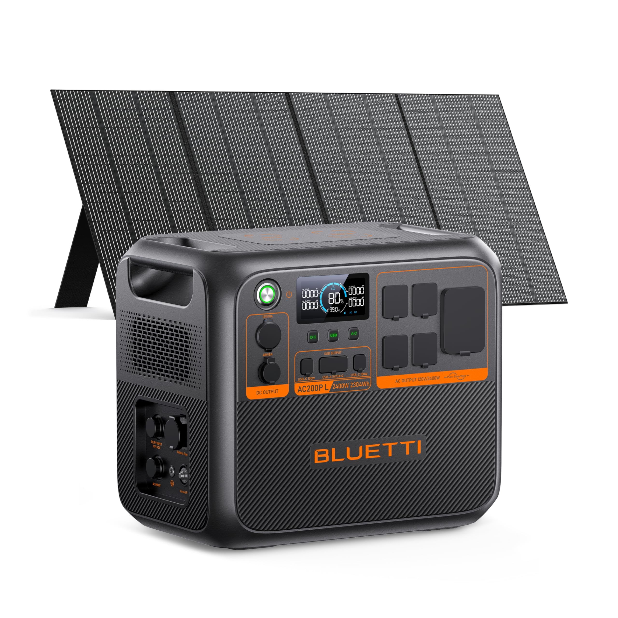 BLUETTI AC200PL Solar Generator with 350W Solar Panel (Ship Separately), 2304Wh LFP Battery Backup, Expandable to 8448Wh, 4 2400