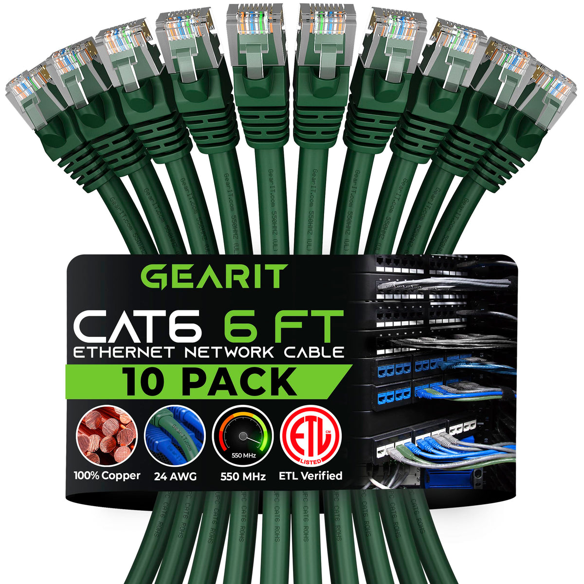 Gearit Cat 6 Ethernet Cable 6 Ft (10 Pack)   Cat6 Patch Cable, Cat 6 Patch Cable, Cat6 Cable, Cat 6 Cable, Cat6 Ethernet Cable,