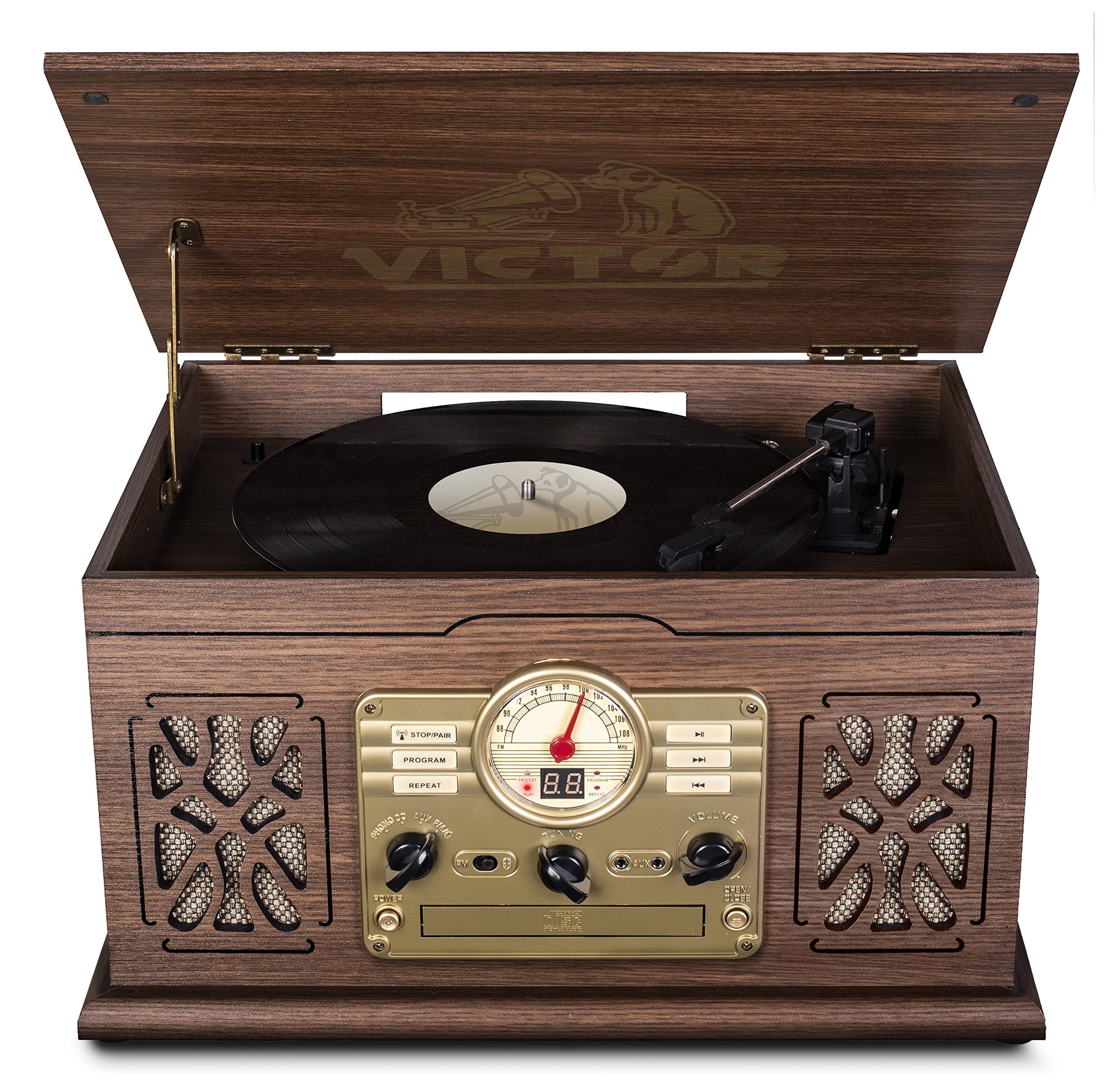 Victor State 7 In 1 Three Speed Turntable With Dual Bluetooth Espresso (Vwrp 3800 Es)