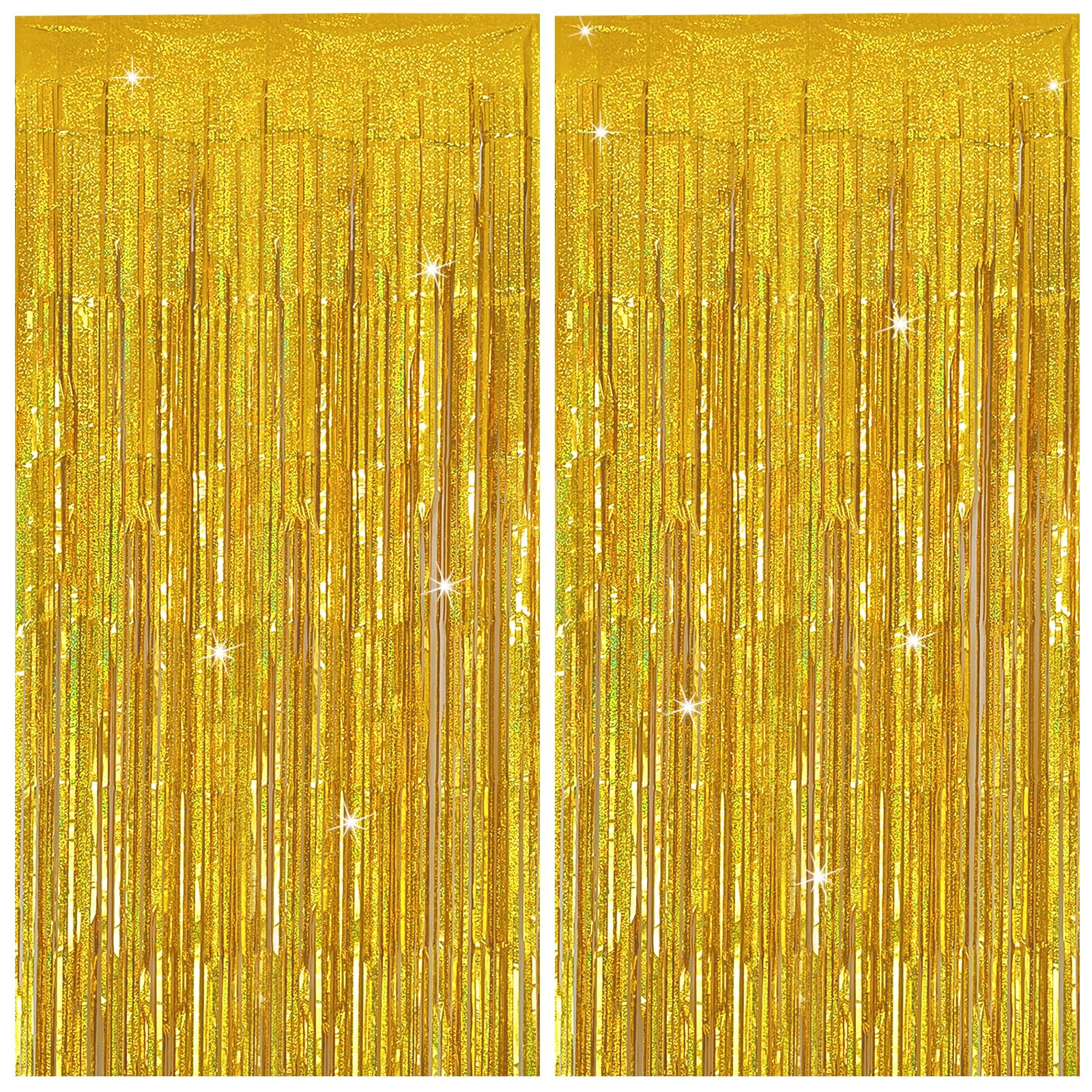 Tinsel Curtain Party Backdrop Gold Birthday Party Decorations 2 Packs Glitter Foil Fringe Curtain Party Decor Streamers Photo Bo