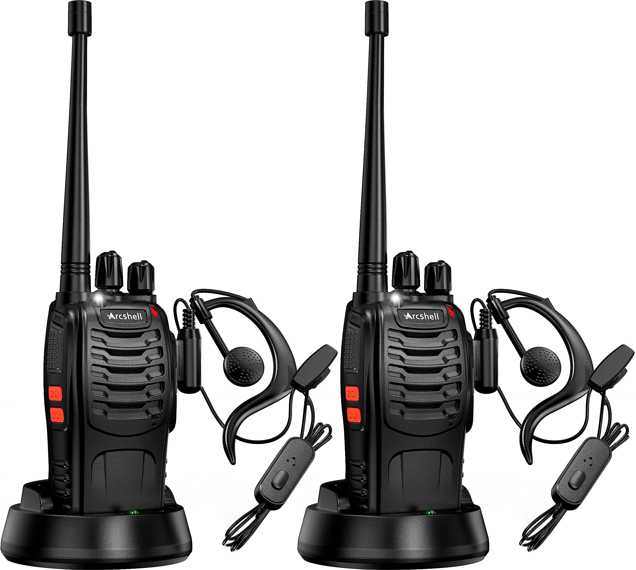 Arcshell Rechargeable Long Range Two Way Radios With Earpiece 2 Pack Arcshell Ar 5 Walkie Talkies Li Ion Battery And Charger Included