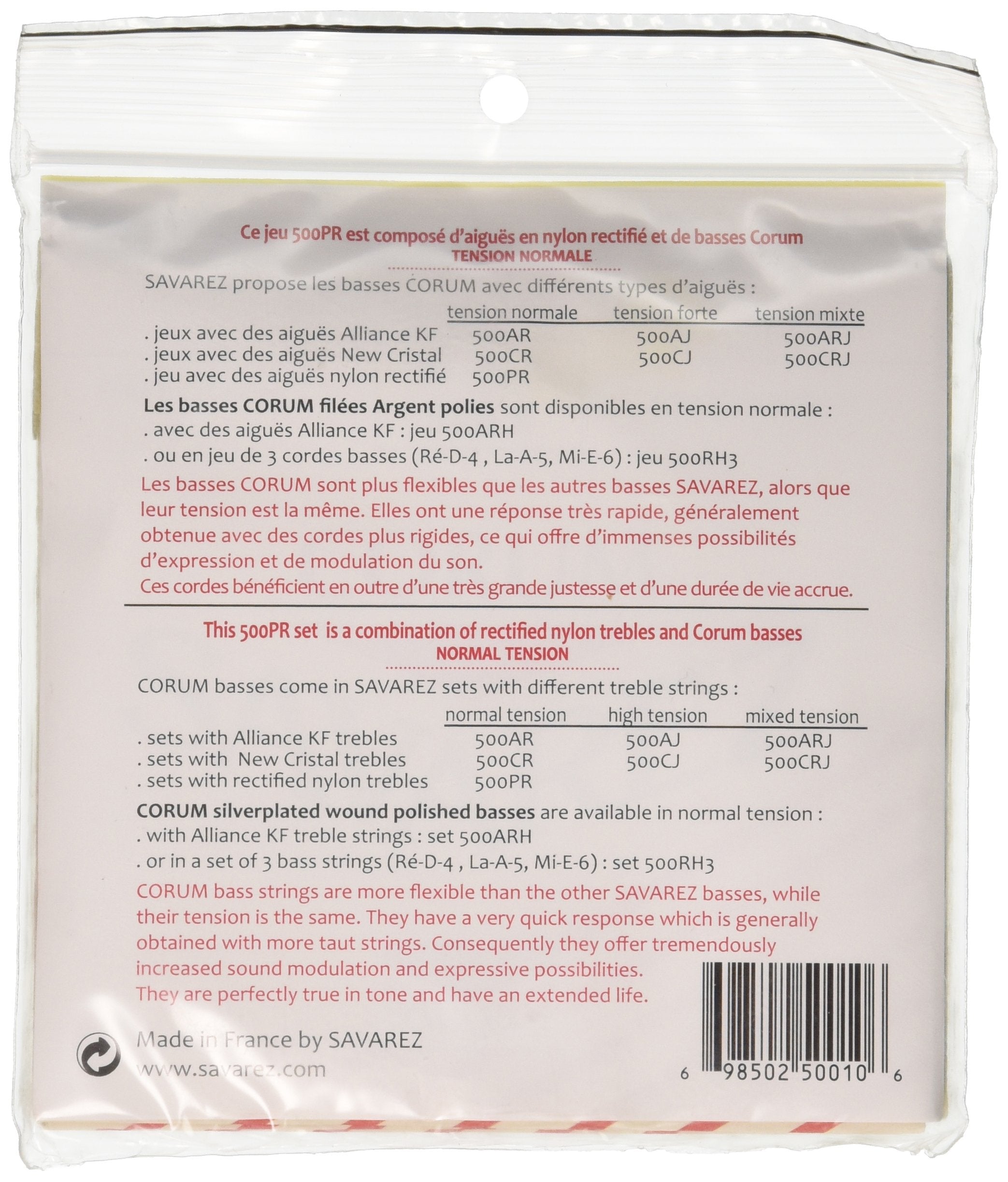 Savarez 500Pr Corum Cristal Classical Guitar Strings, Standard Tension, Blue Card