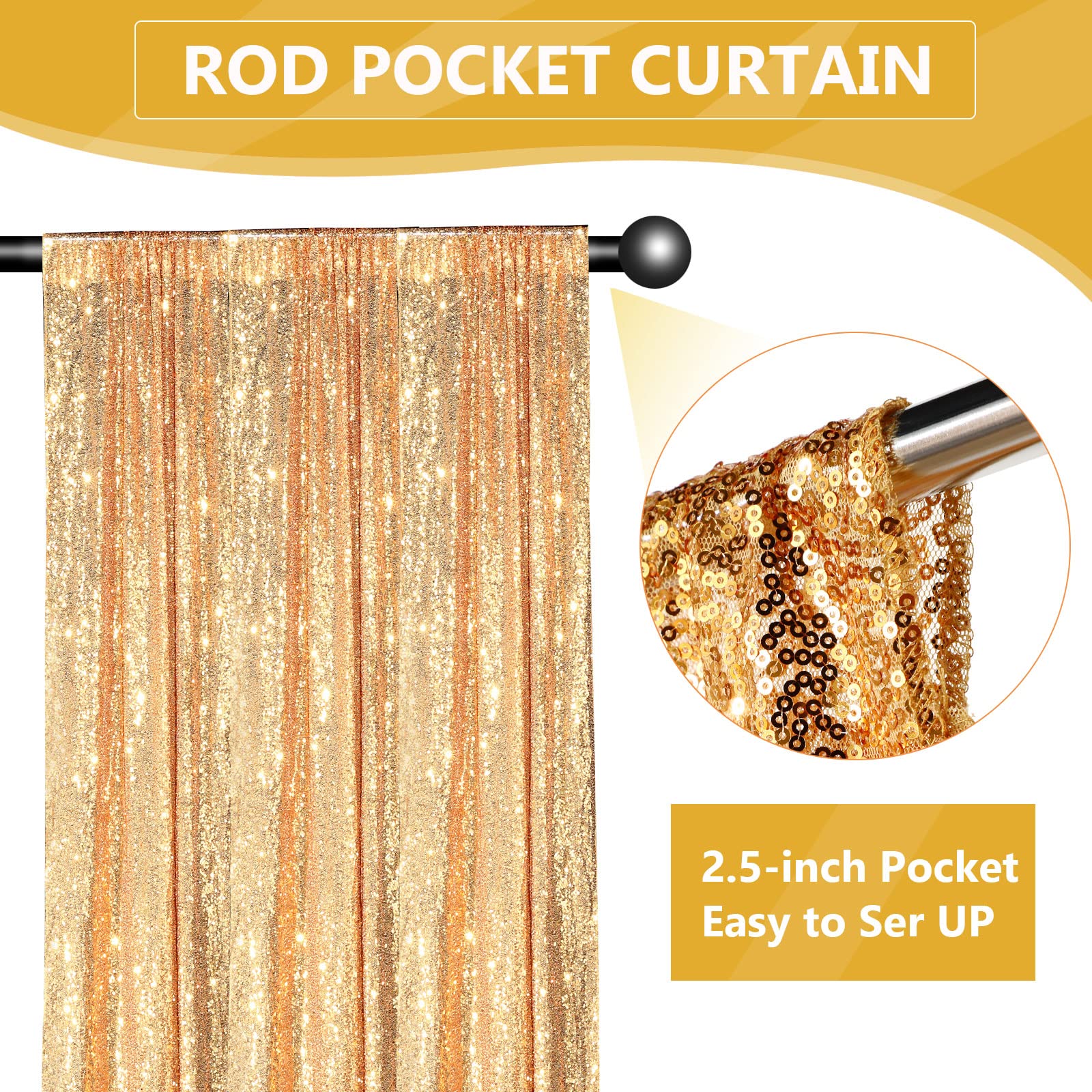 Tatuo 4 Panels Black Gold Sequin Backdrop Curtain 2 Ft X 8 Ft Glitter Background Sparkle Photography For Party Congrats Grad Gra