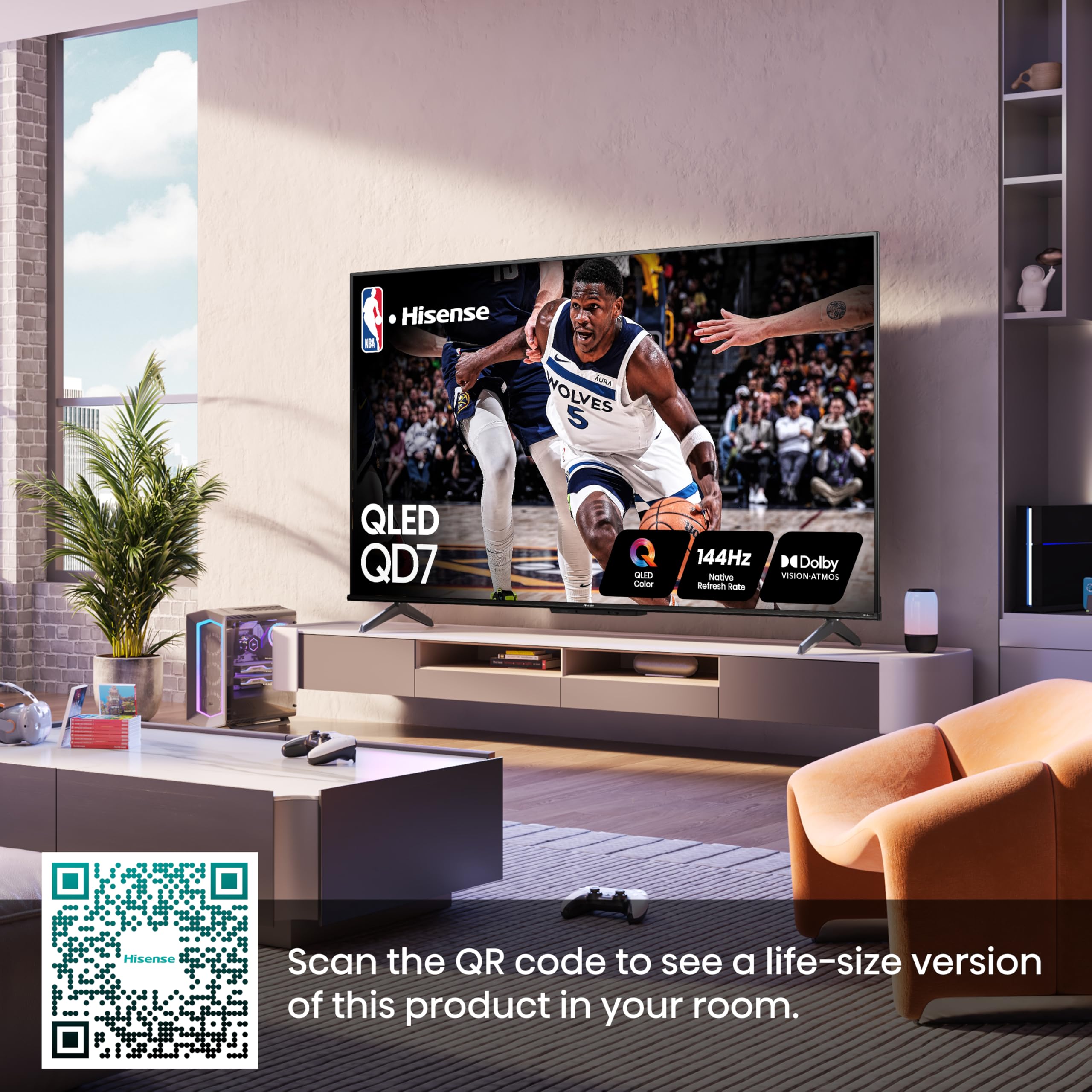 Hisense 65 Inch Class Qd7 Series Qled 4K Uhd Google Smart Tv (65Qd7N, 2024 Model)   Qled, Native 144Hz, Motion Rate 240, Direct