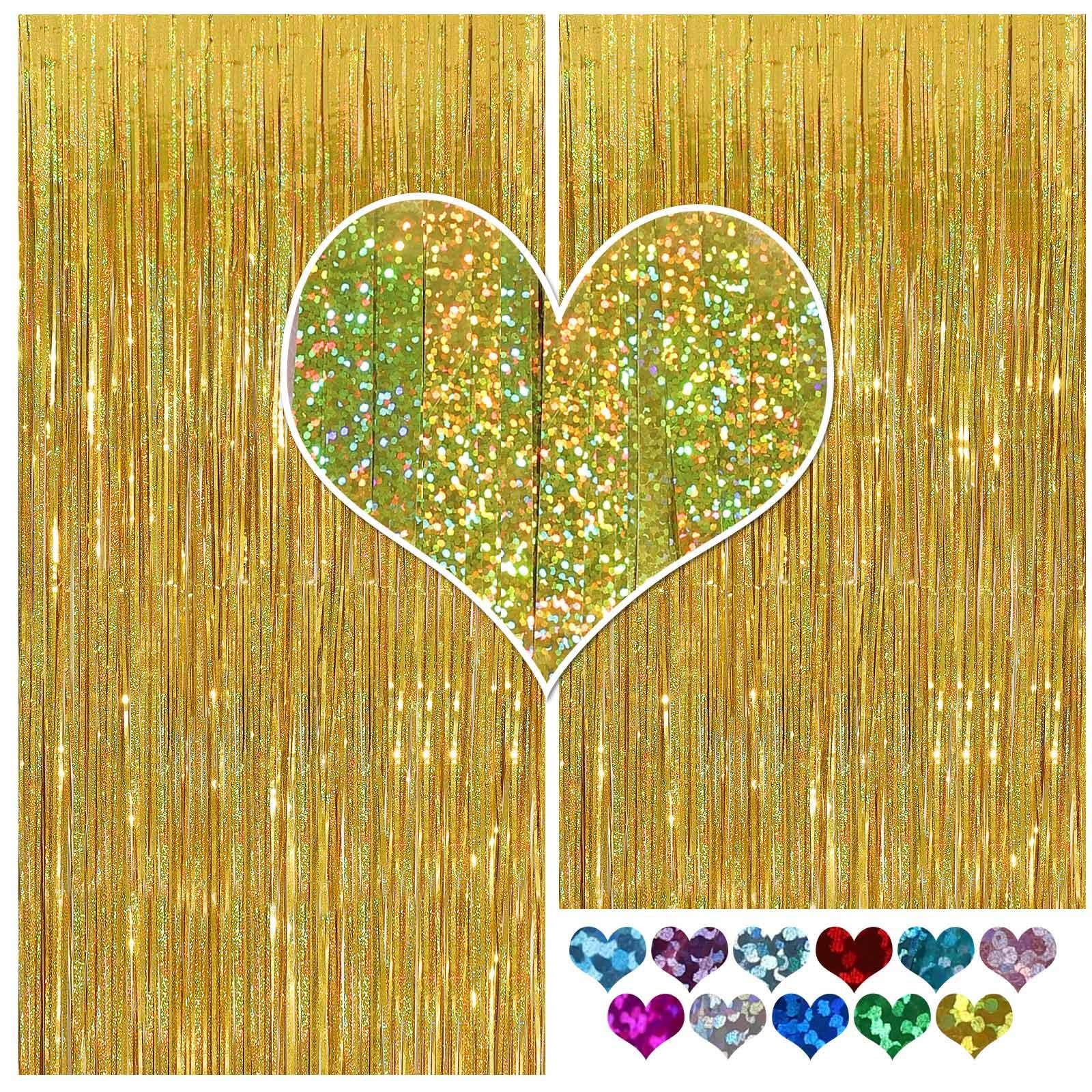 Cylmfc Gold Fringe Curtain   2 Packs 3Ftx8Ft Sparkle Metallic Party Backdrop Curtain Photo Booth Props Birthday Decorations Gold