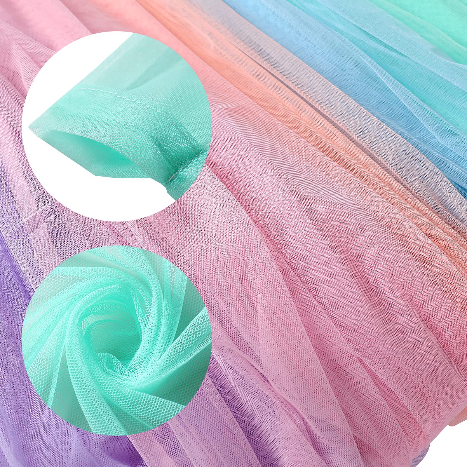 Pastel Rainbow Backdrop Curtains Sheer Curtain Tulle Panels Curtain For Kid Baby Shower Unicorn Birthday Party Window Classroom