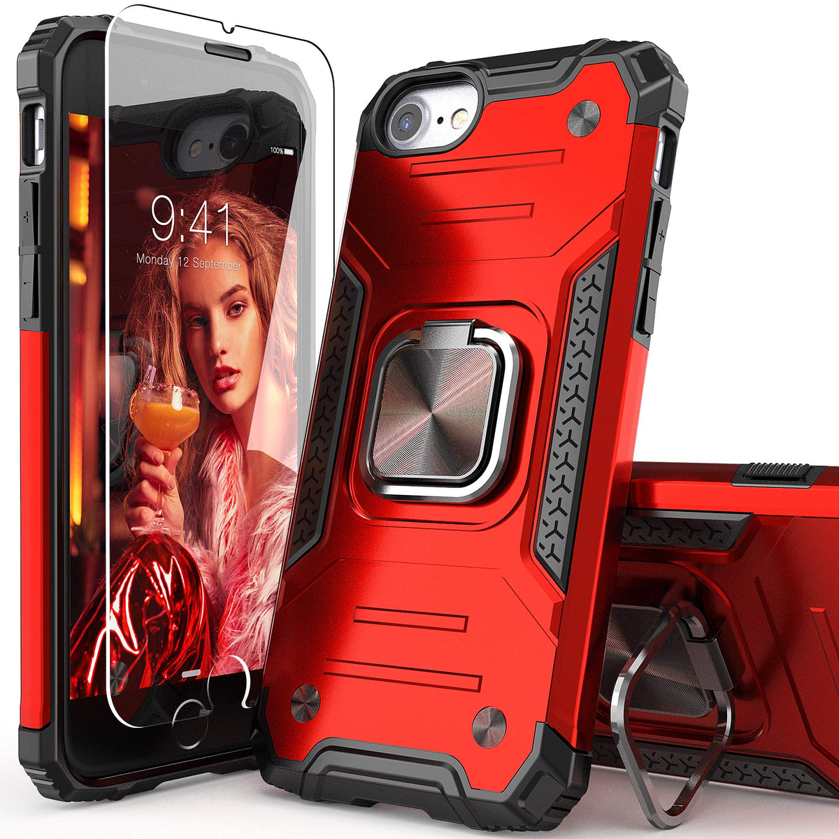 Idystar Iphone Se 2020 Case With Screen Protector,Iphone Se 3 2022 Case,Shockproof Drop Test Cover With Car Mount Kickstand Ligh