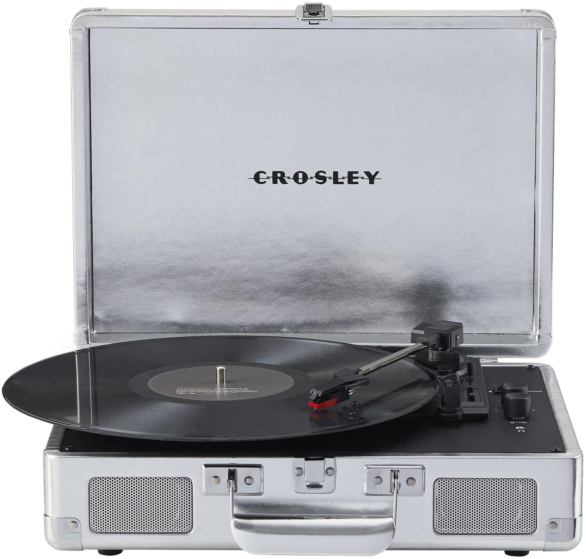 Crosley CR8005F-SI Cruiser Plus Vintage 3-Speed Bluetooth in/Out Suitcase Vinyl Record Player Turntable with Built-in Speakers, 