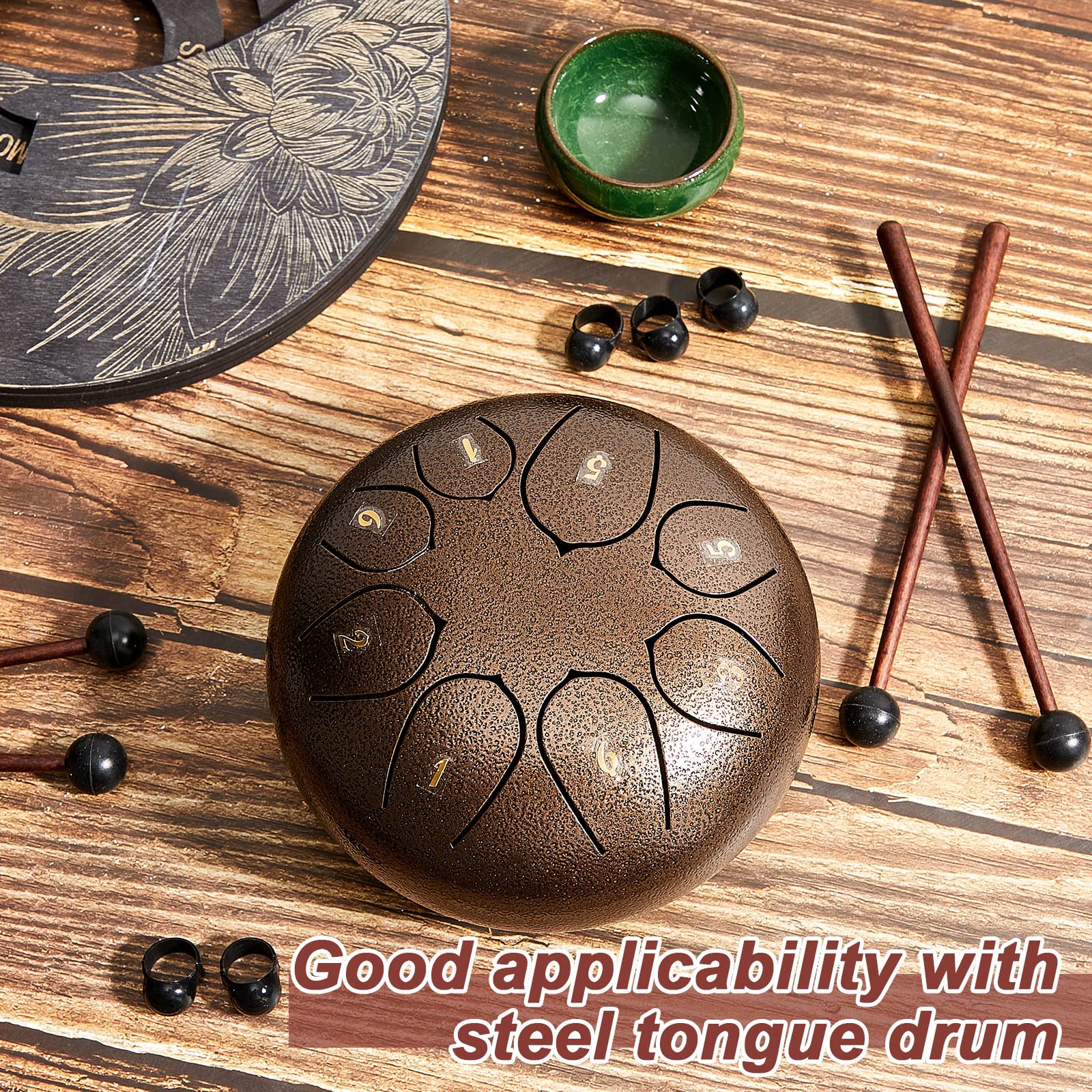 4 Pcs Steel Tongue Drum Mallets 8 Inch Glockenspiel Sticks Drum Stick Mallet And 8 Steel Tongue Drum Finger Sleeves, Silicone Ru