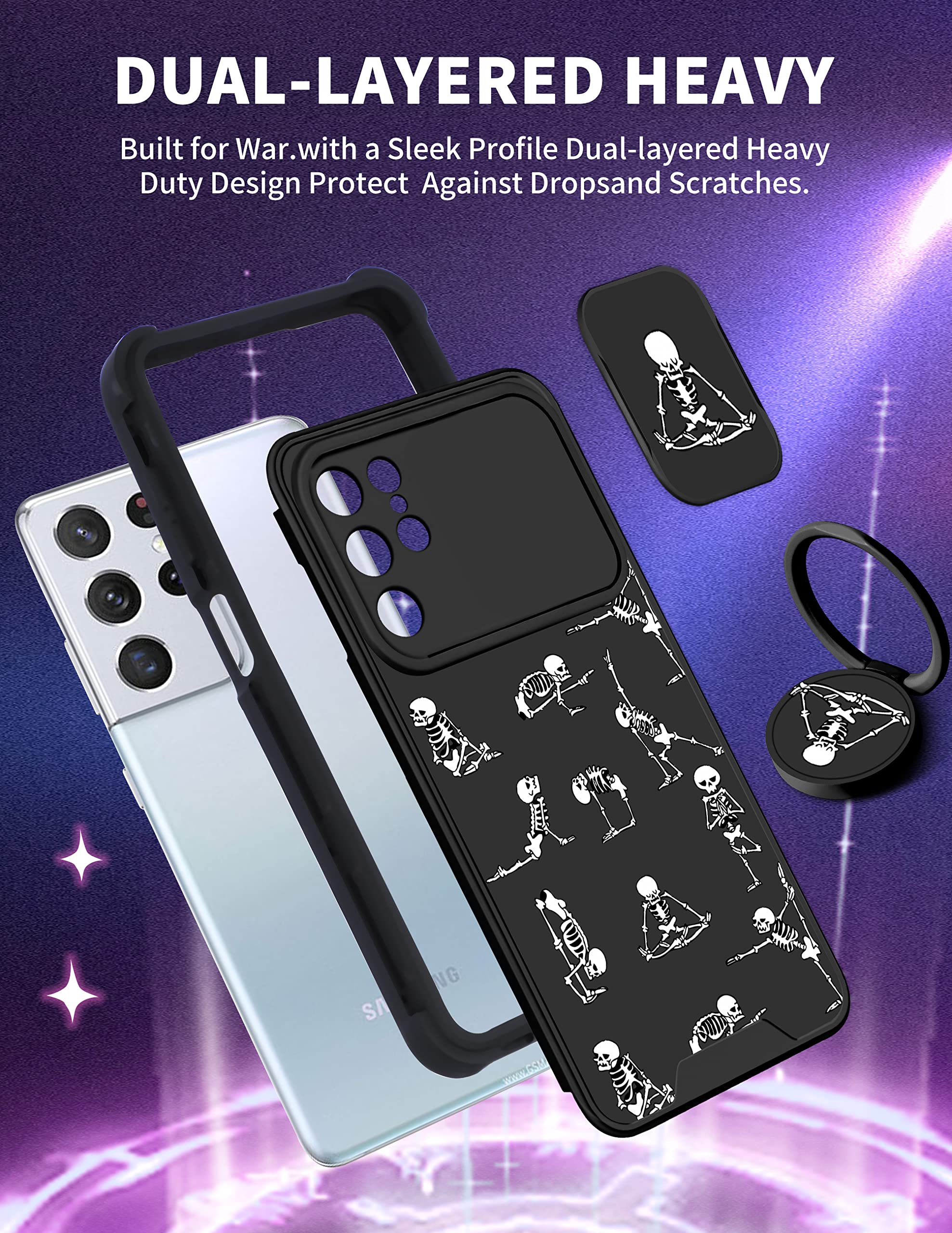 Goocrux (2In1 For Samsung Galaxy S21 Ultra Case Skeleton Yoga Cute Halloween Phone Cover Funny Skull Design With Slide Camera Co