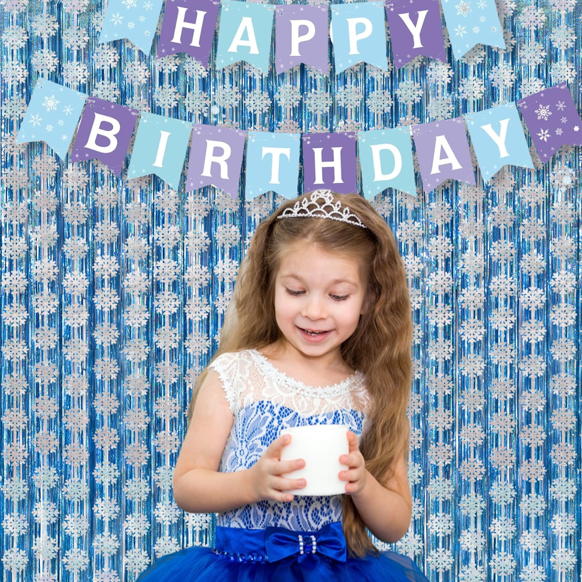 Braveshine Silver Party Snowflake Backdrop   2 Pack Hanging Foil Fringe Snow Flakes Party Streamers Curtain For Christmas Winter