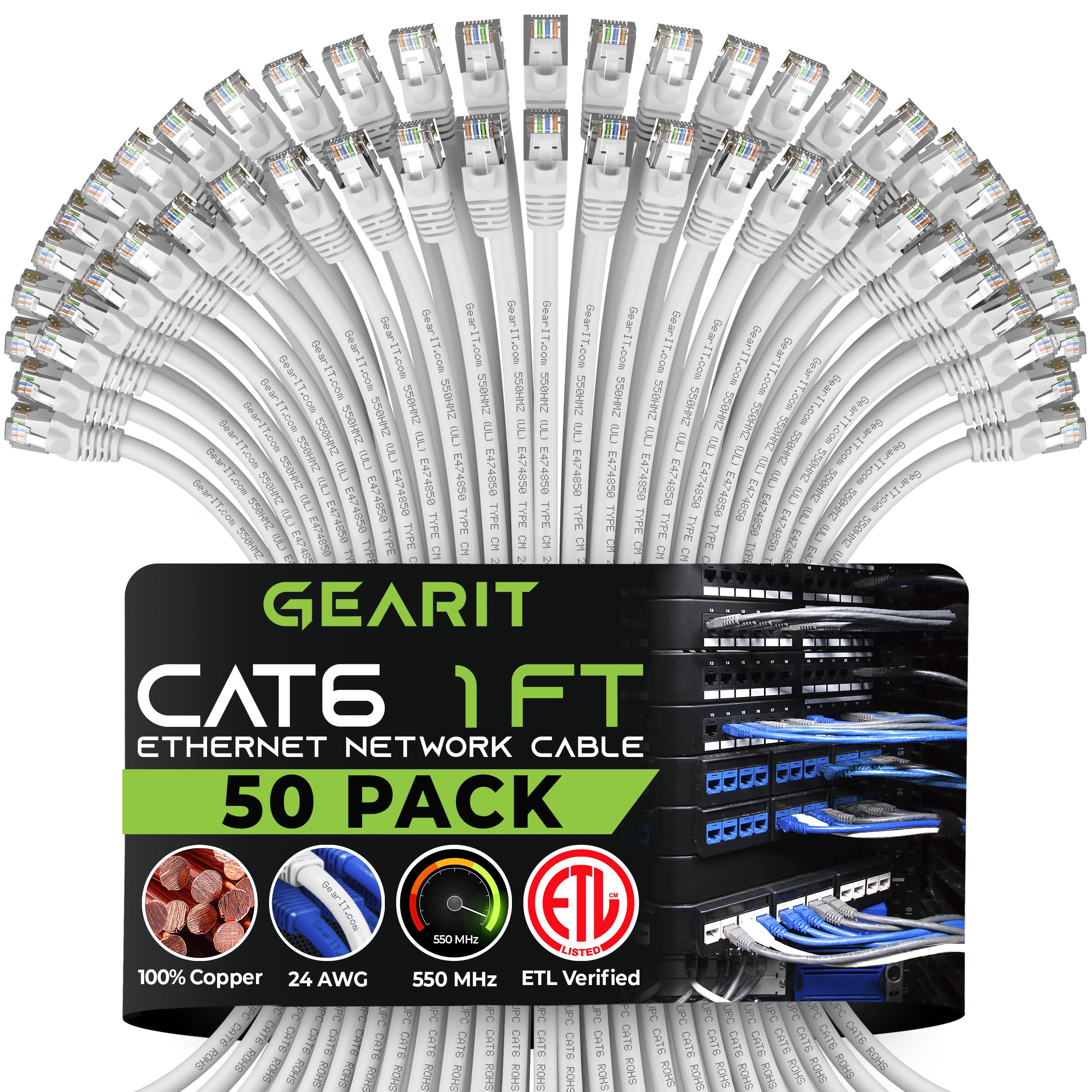 Gearit 50 Pack, Cat 6 Ethernet Cable Cat6 Snagless Patch 1 Foot   Snagless Rj45 Computer Lan Networ
