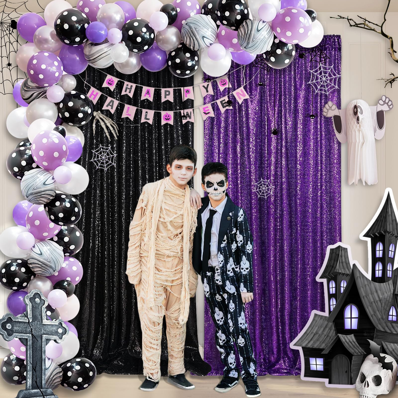 Black Backdrop For Graduation Decorations: 2Ftx8Ft Black Sequin Halloween Backdrop Curtains Panels Wedding Ceremony Party Home D