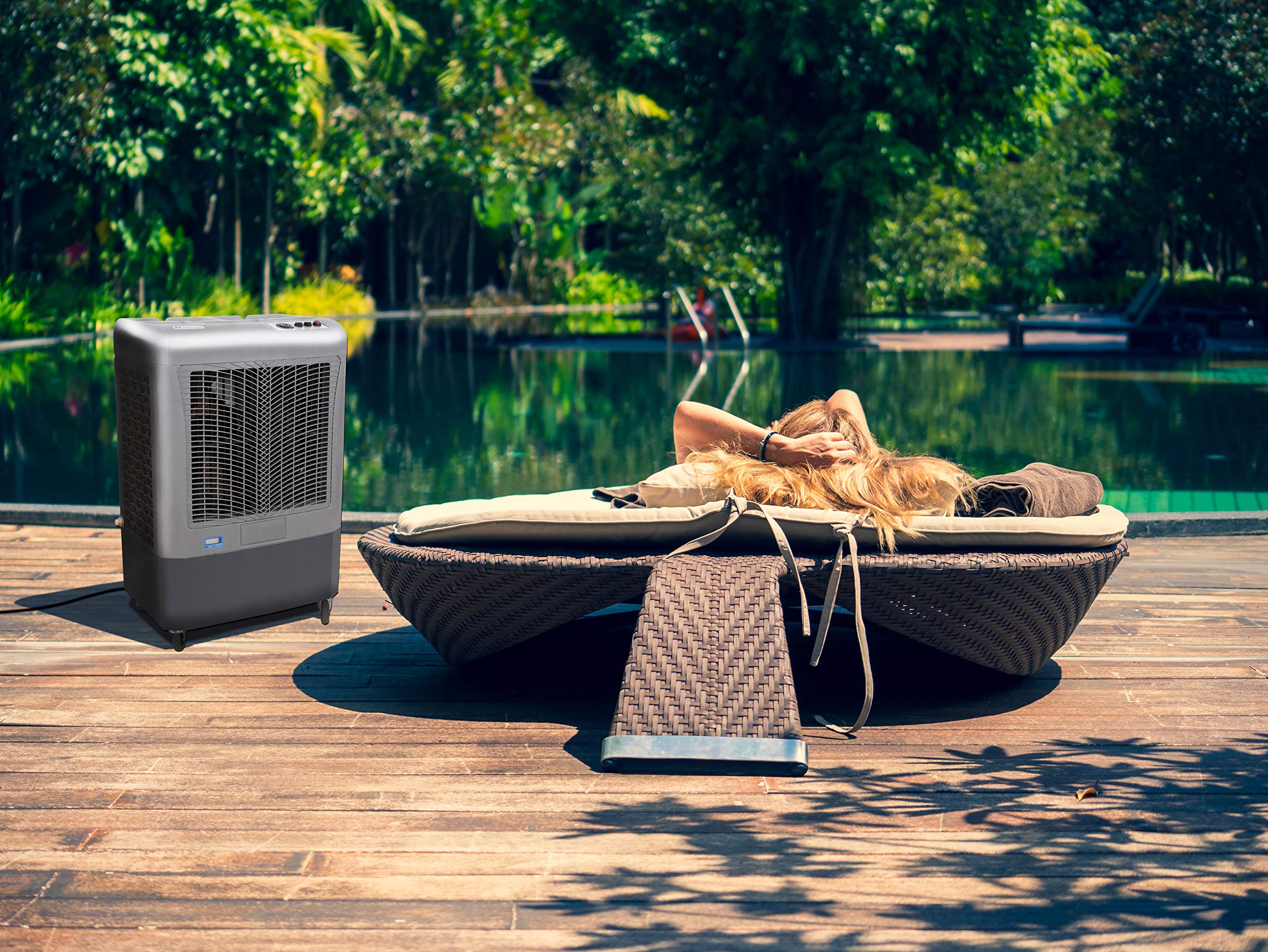 Portable Swamp Coolers   3100 Cfm Mc37M Evaporative Air Cooler With 3 Speed Fan   Water Cooler Fan 950 Sq. Ft. Coverage High Velocity Outdoor Cooling Fan Swamp Cooler By Hessaire   Gray