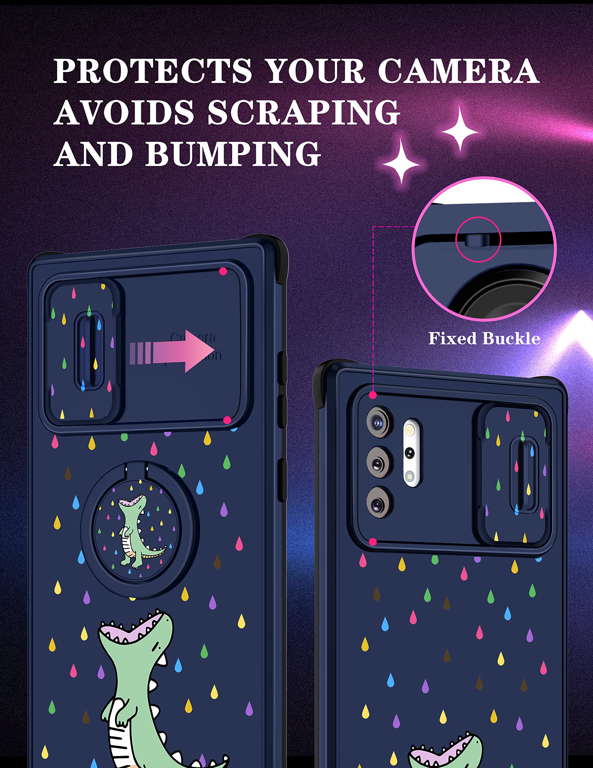 Goocrux (2In1 For Samsung Galaxy Note 10 Plus Case Women Girls Cute Cartoon Phone Cover With Slide Camera Cover+Ring Holder Gree