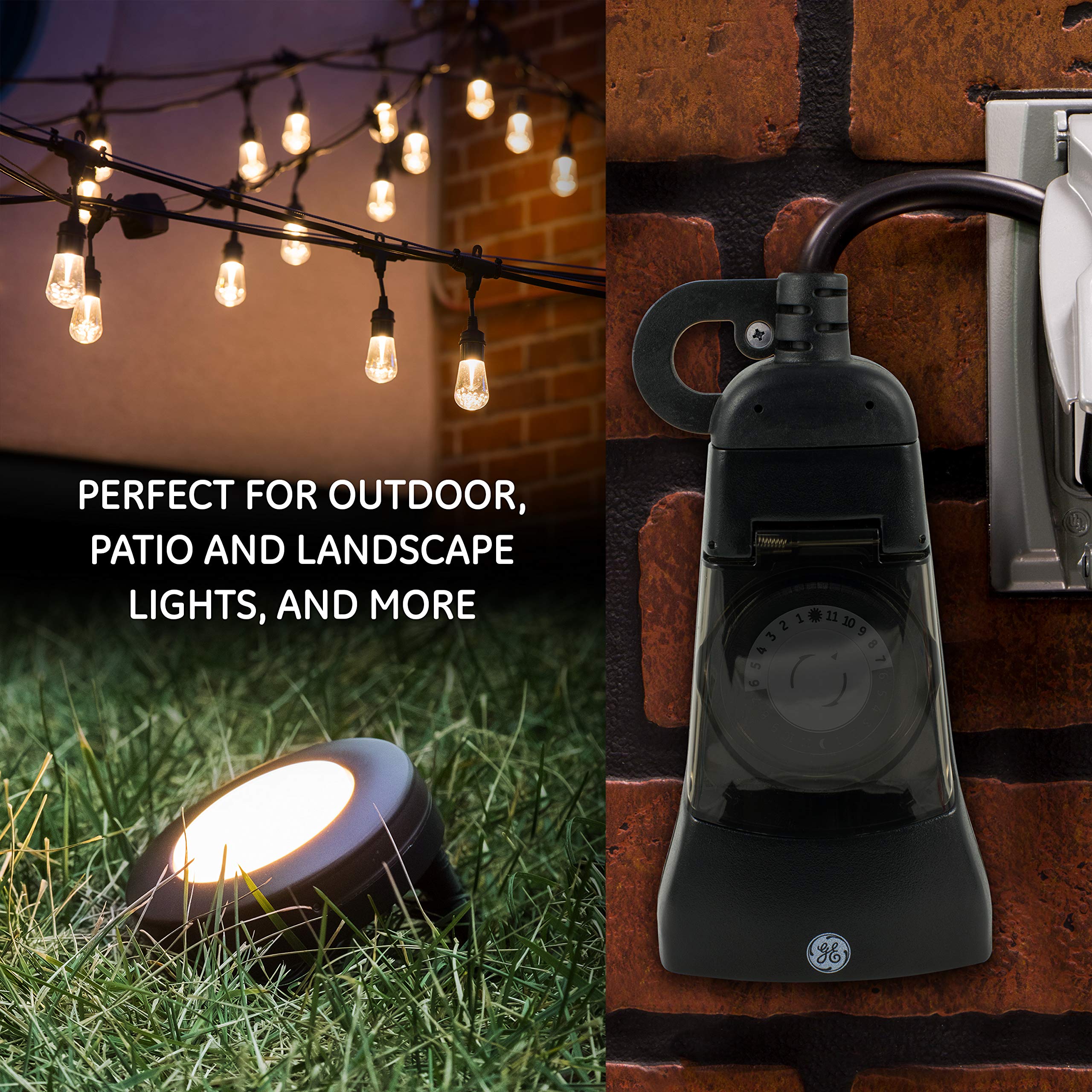 Ge 15138 24 Hour Heavy Duty Mechanical 2 Grounded Outlet, Programmable Daily Cycle, 30 Minute Interval, Weather Resistant, Outdo