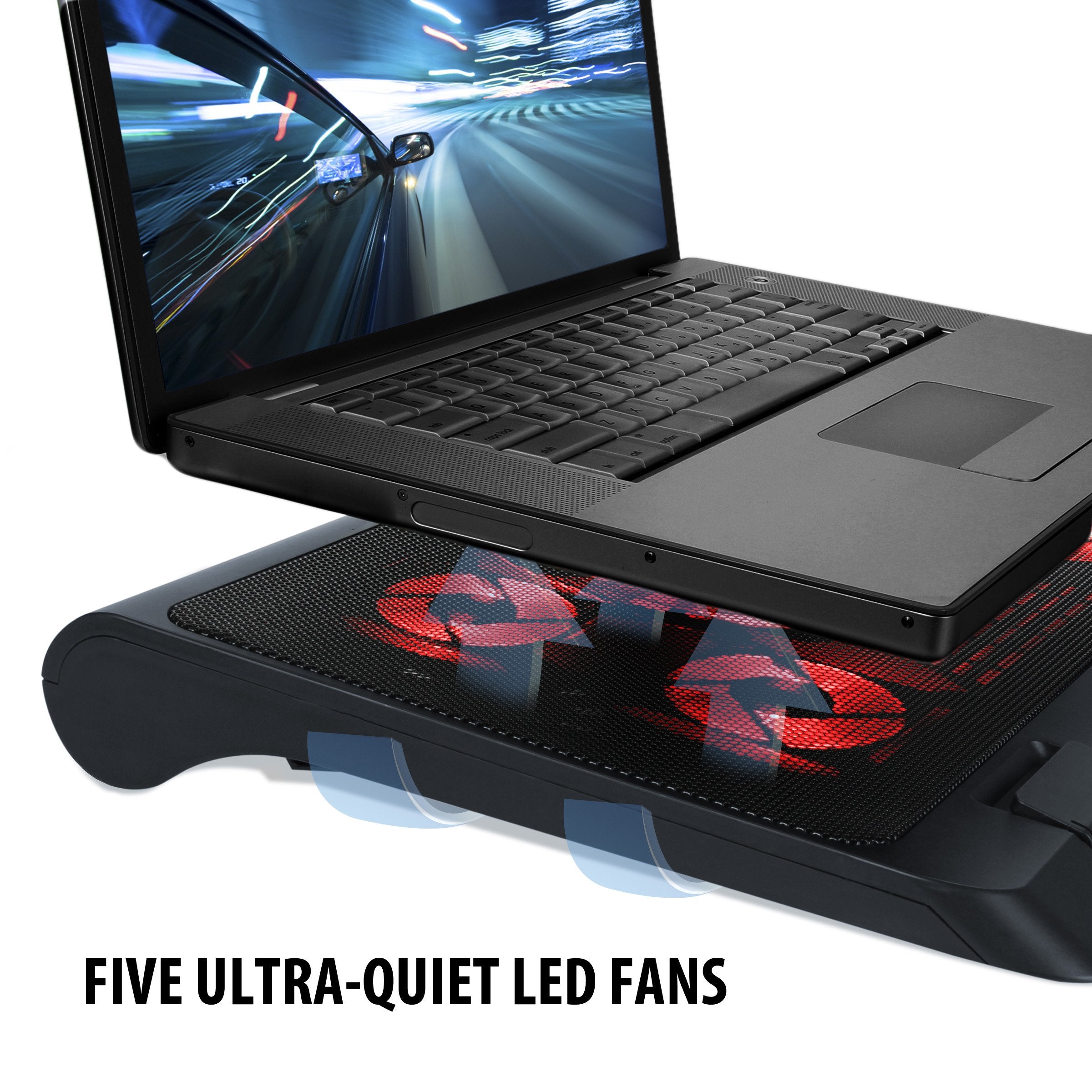 Enhance Gaming Cooling Pad, 5 Fans & Adjustable Height, Fits Up To 17 Inch Laptops, Red, Air Cooling Method, 3 Year Warranty