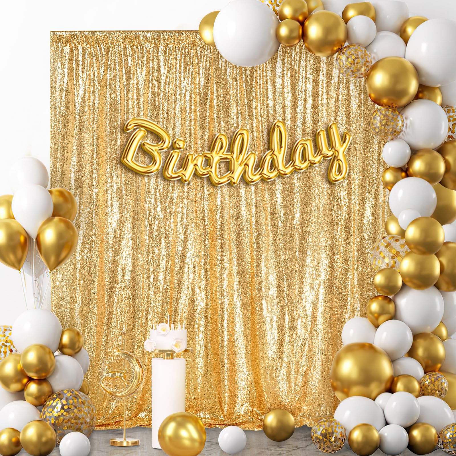 7Ft X 7Ft Gold Sequin Backdrop Curtain Glitter Photo Booth Backdrop For Wedding Birthday Baby Shower Event Decorations