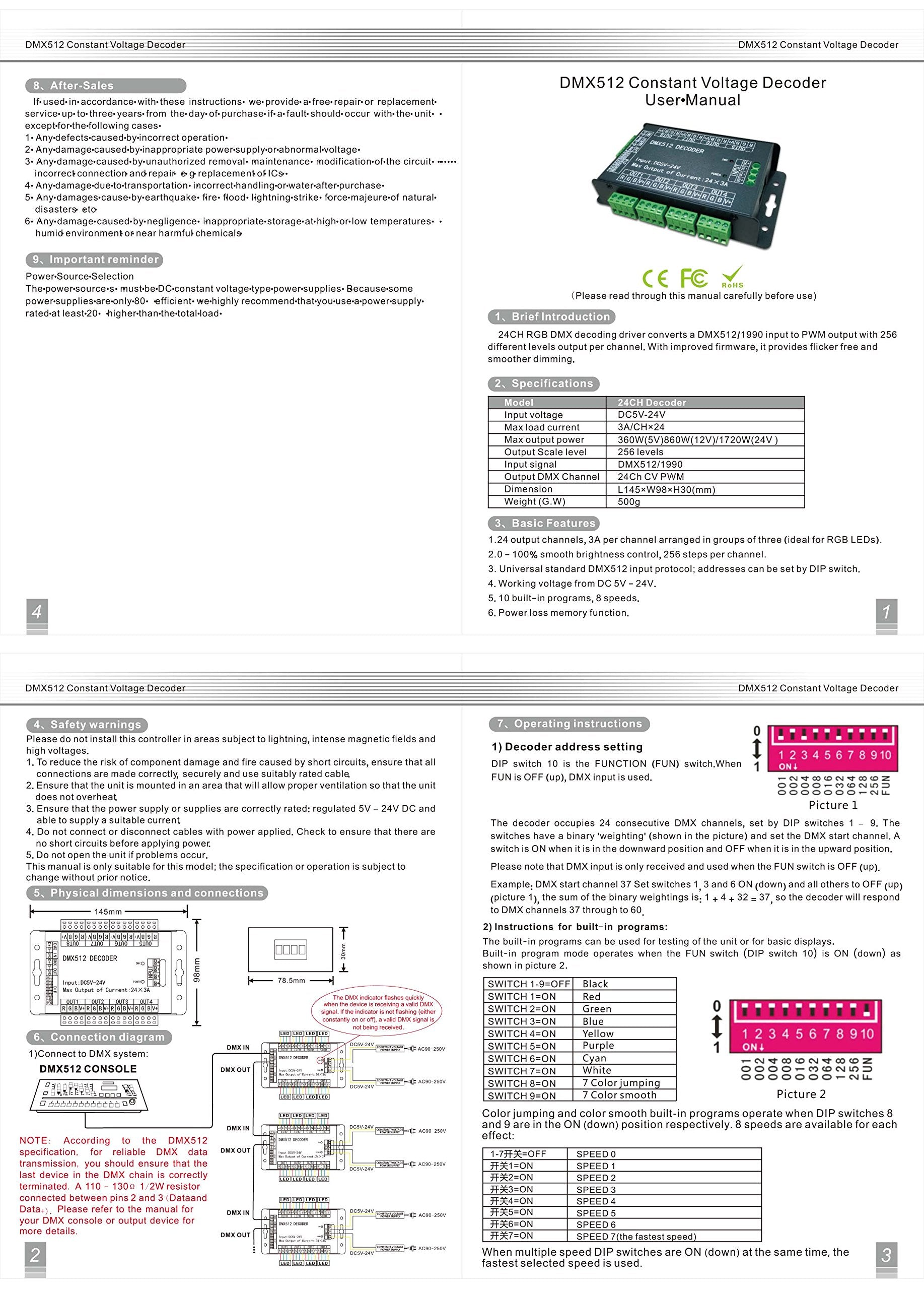 High Power 24 Channel 3A/Ch Dmx512 Controller Led Decoder Dimmer For Project