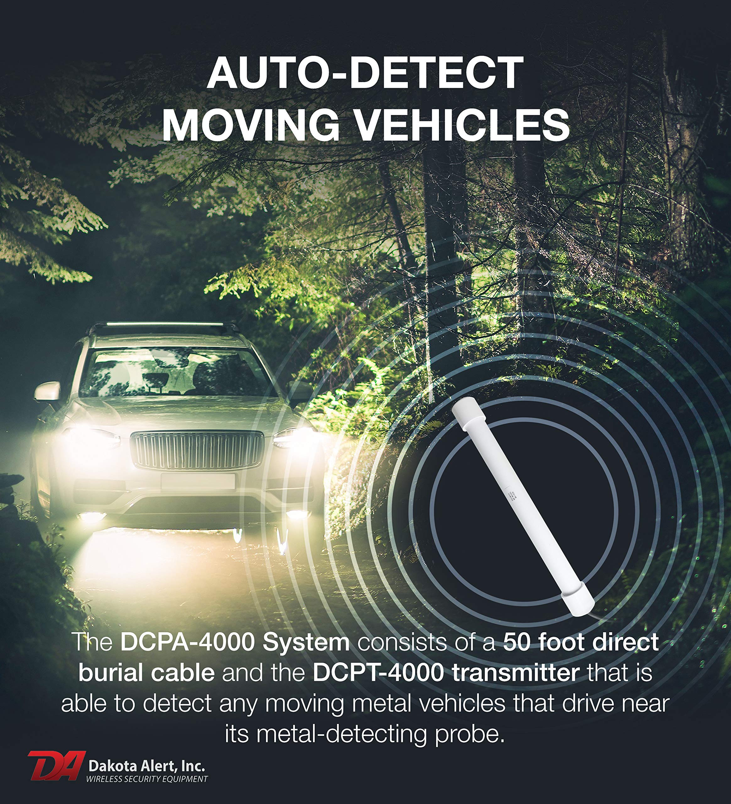 Dakota Alert Wireless Driveway Alarm System Dcpa 4000 One Mile Wireless Range, Dcr 4000 Receiver & Dcpt 4000 Vehicle Detecting Probe Transmitter With Direct Burial Cable | Outdoor Vehicle Sensor Alarm
