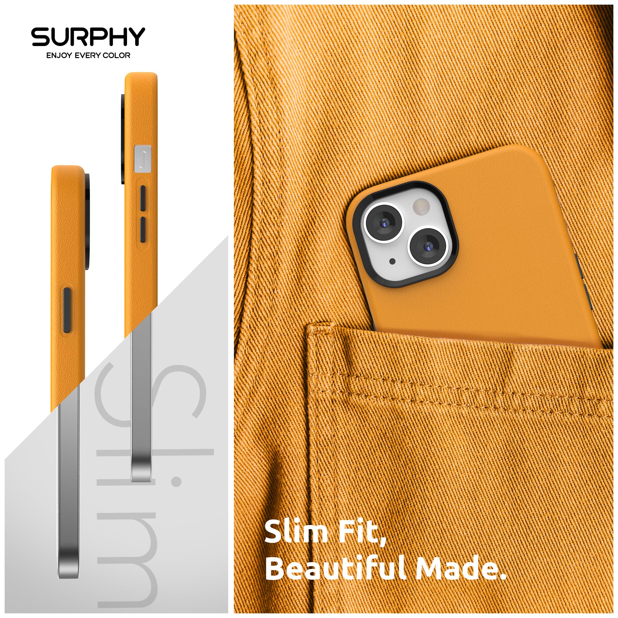 Surphy Faux Leather Case Compatible With Iphone 13 Case (6.1 Inch 2021), Pu Leather Phone Case (With Metallic Buttons & Microfib