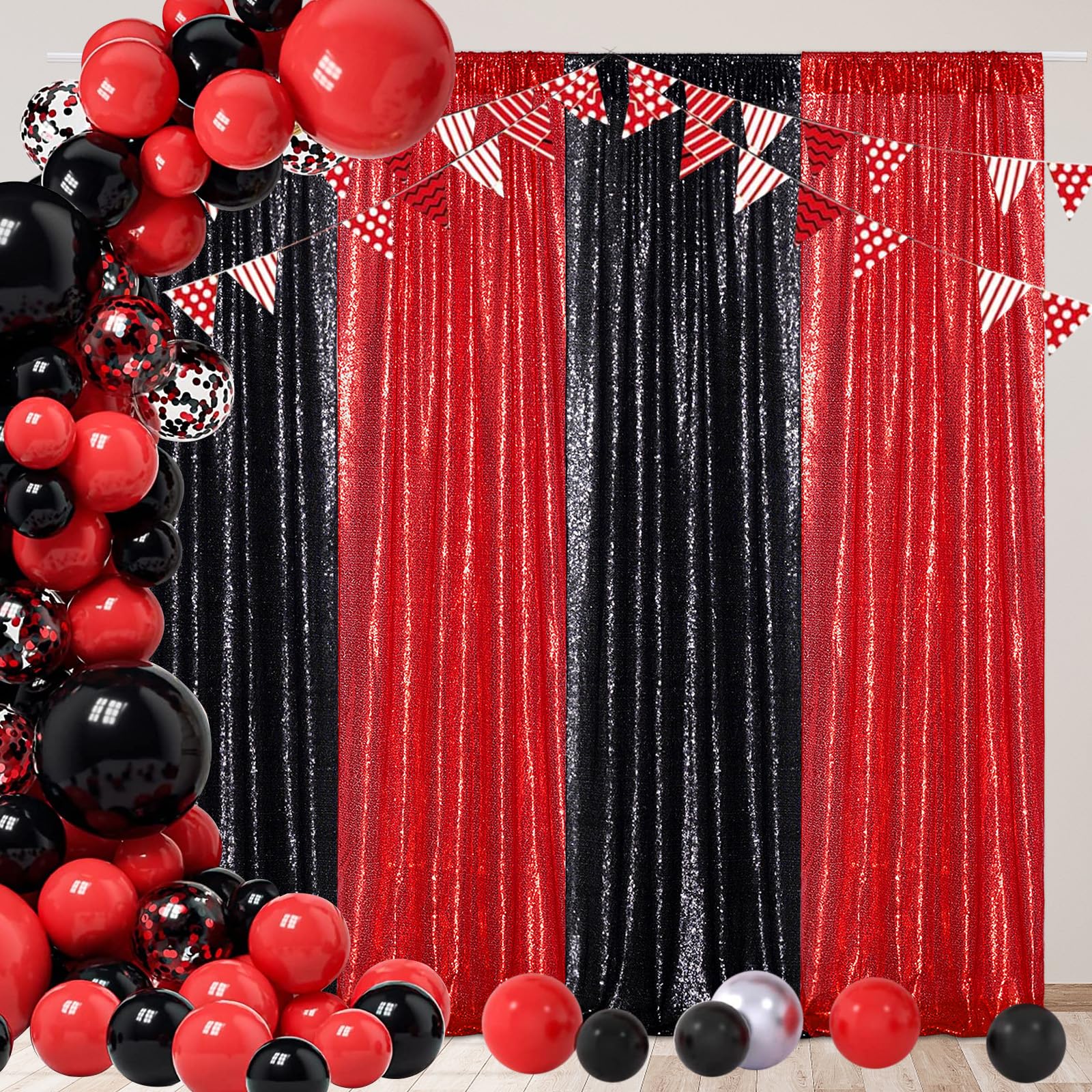Poise3Ehome Black Sequin Backdrop Curtains, 2 Panels Black Sequin Backdrop, 2Ftx8Ft Sequin Curtains For Party Halloween Christma