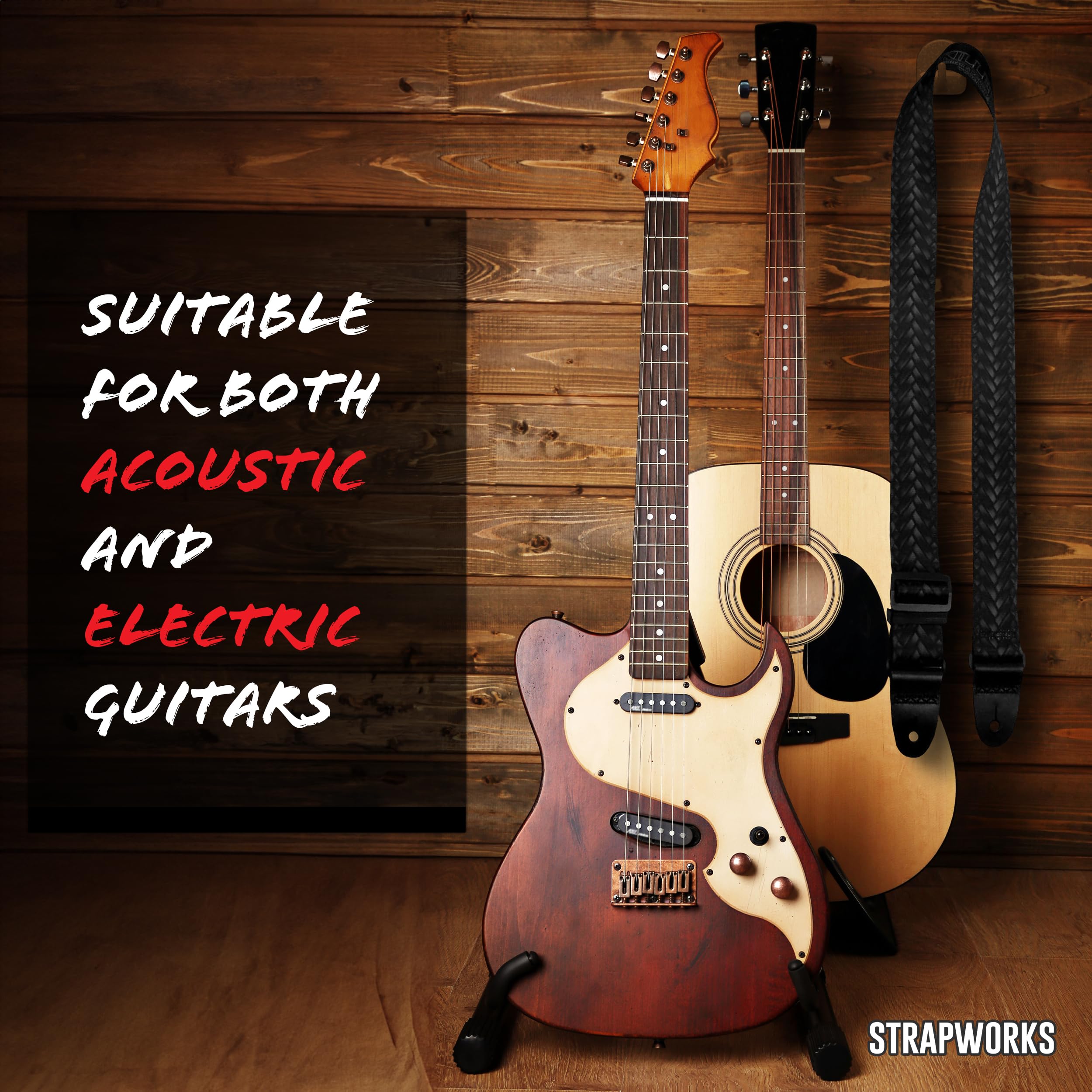 Killer-Q Guitar Strap - Stylish Straps For Electric And Acoustic Guitars With Leather Tabs, 2 Inches X 5 Feet, Braided Leather