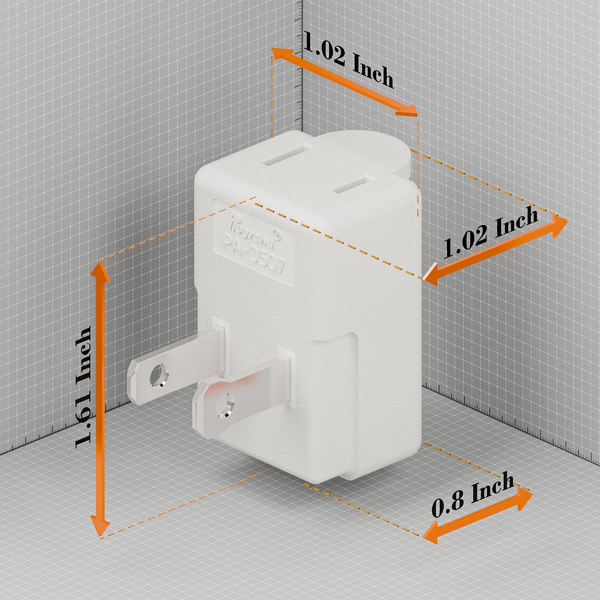 90 Degreen 2 Prong Adapter, Plugrand Up Angled Nema 1 15P To 1 15R Up Angled Adapter, Us 2 Pin Adapter Pa 0507 White Color