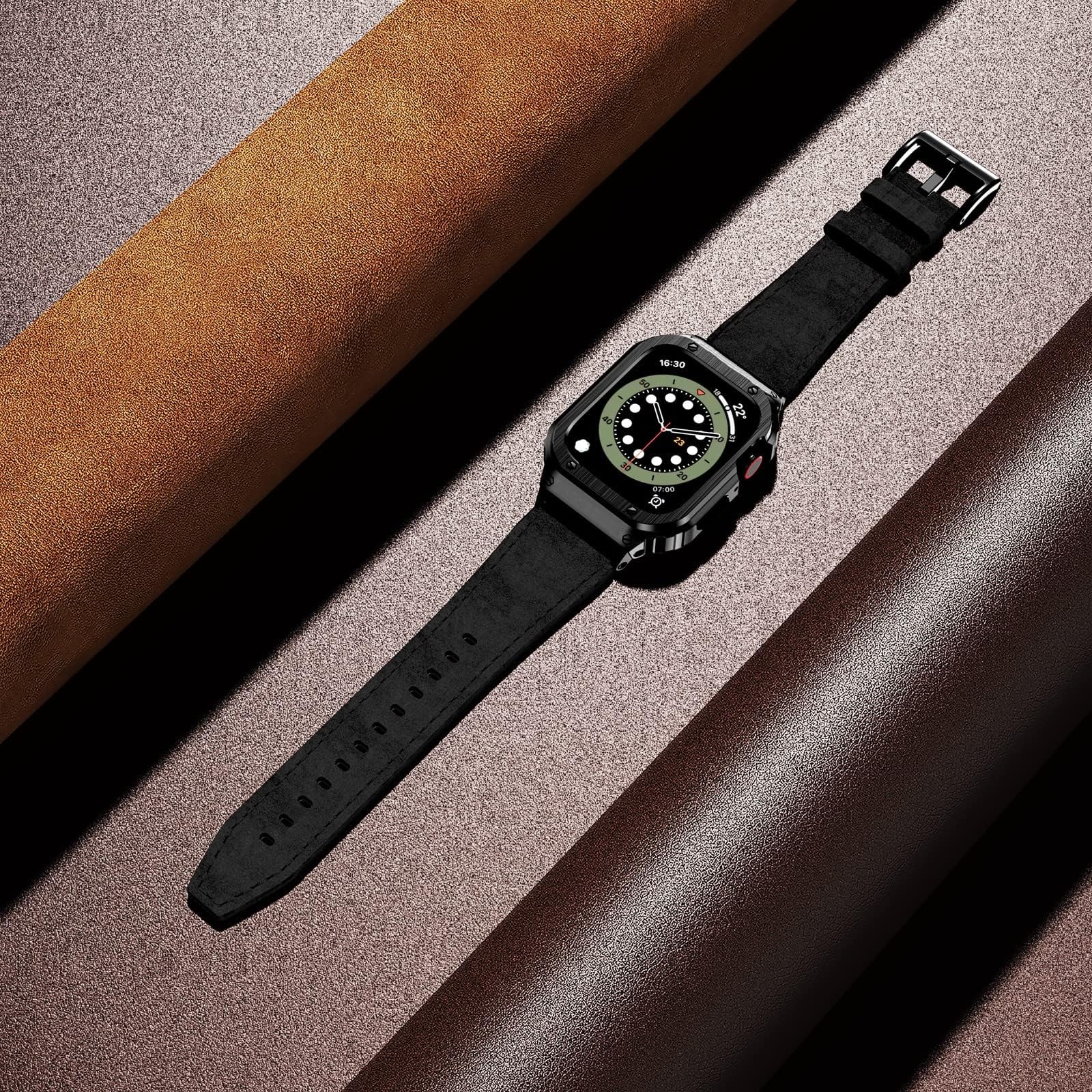 Suplink Stainless Steel Case And Bands Compatible With Apple Watch Se Band Series 6 5 4 3 2 1,Leather Strap Rugged Apple Watch C