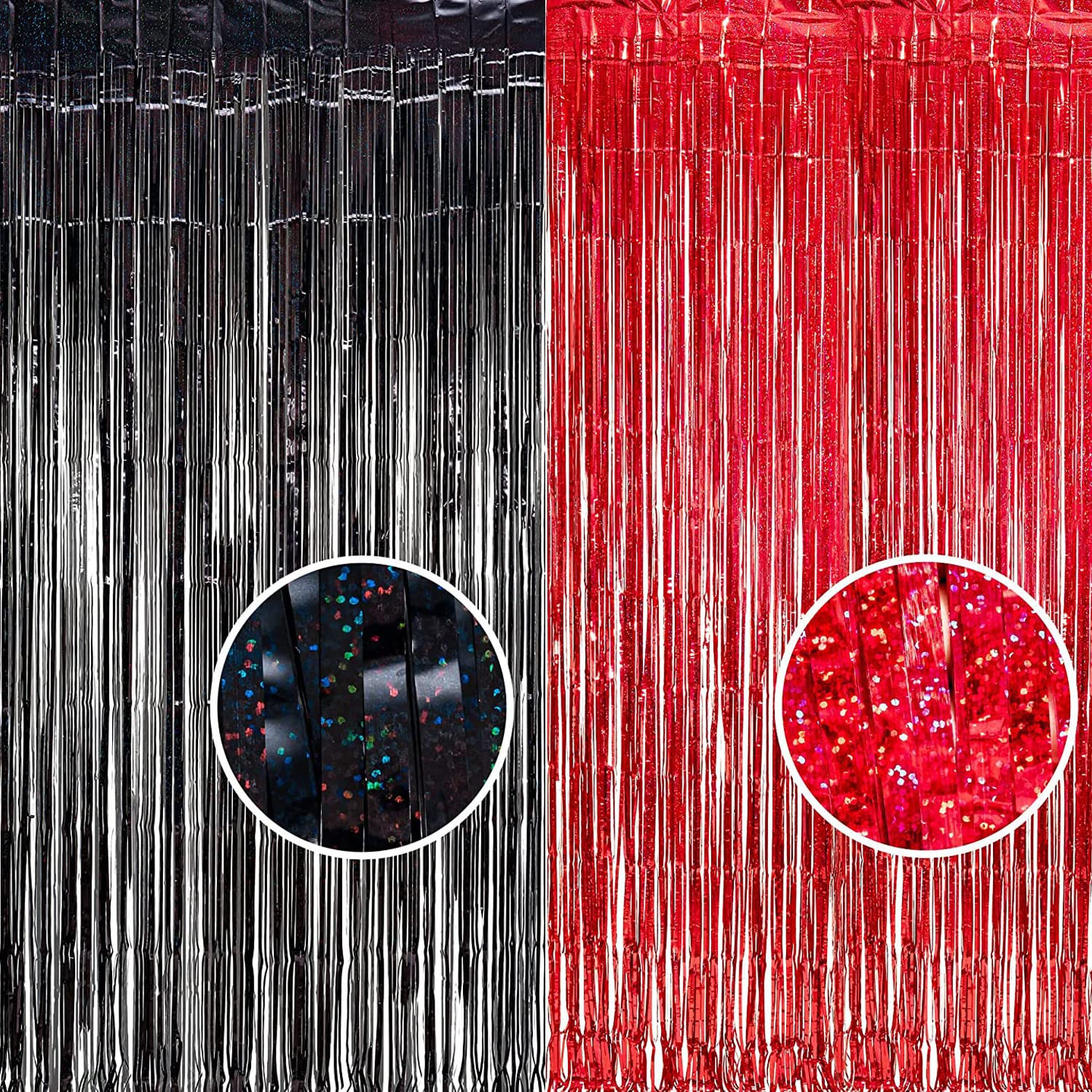 Foil Fringe Curtain Party Decorations   Black Red Metallic Tinsel Backdrop Party Steamers Curtains For Birthdays Halloweens Chri