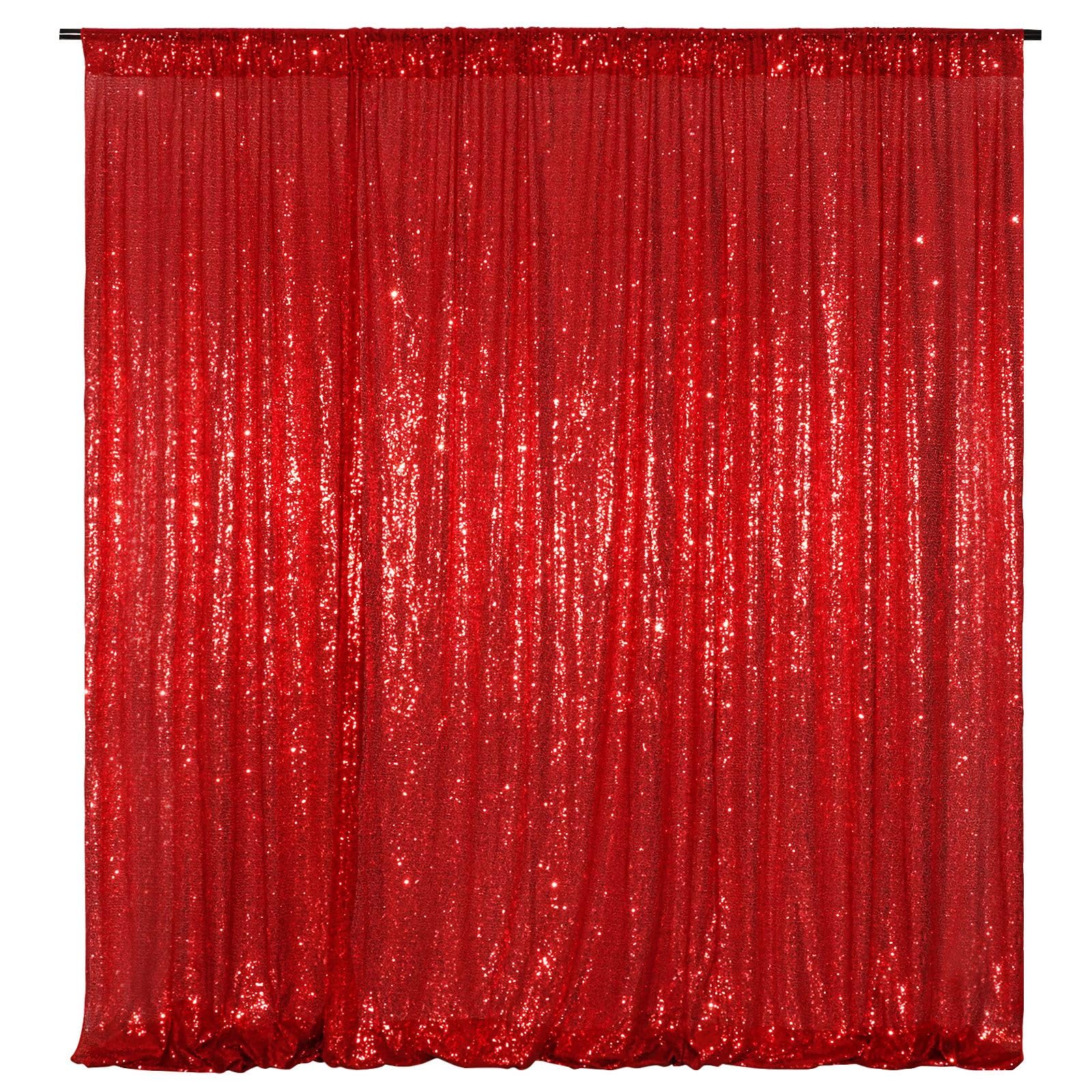 Poise3Ehome Red Sequin Backdrop Curtain, 10Ft X 10Ft Red Glitter Photography Background Curtains, Sequence Xmas Thanksgiving Bac