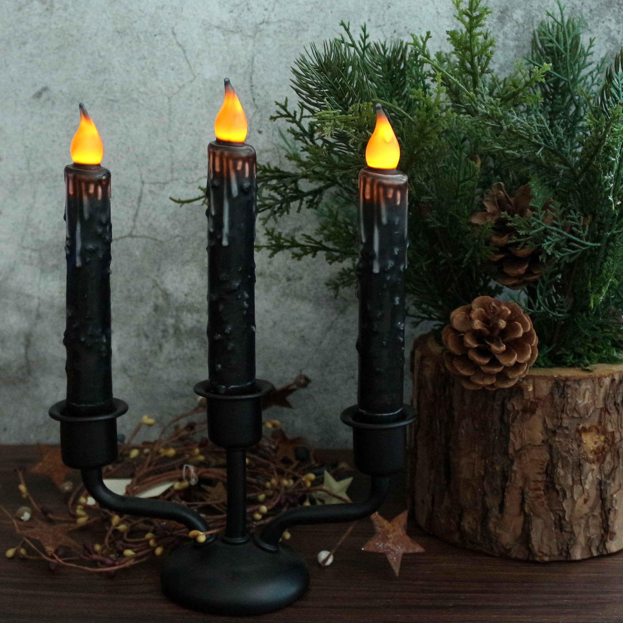 Cvhomedeco. Real Wax Hand Dipped Battery Operated Led Timer Taper Candles Country Primitive Flameless Lights D?Or, 6 3/4 Inch, M