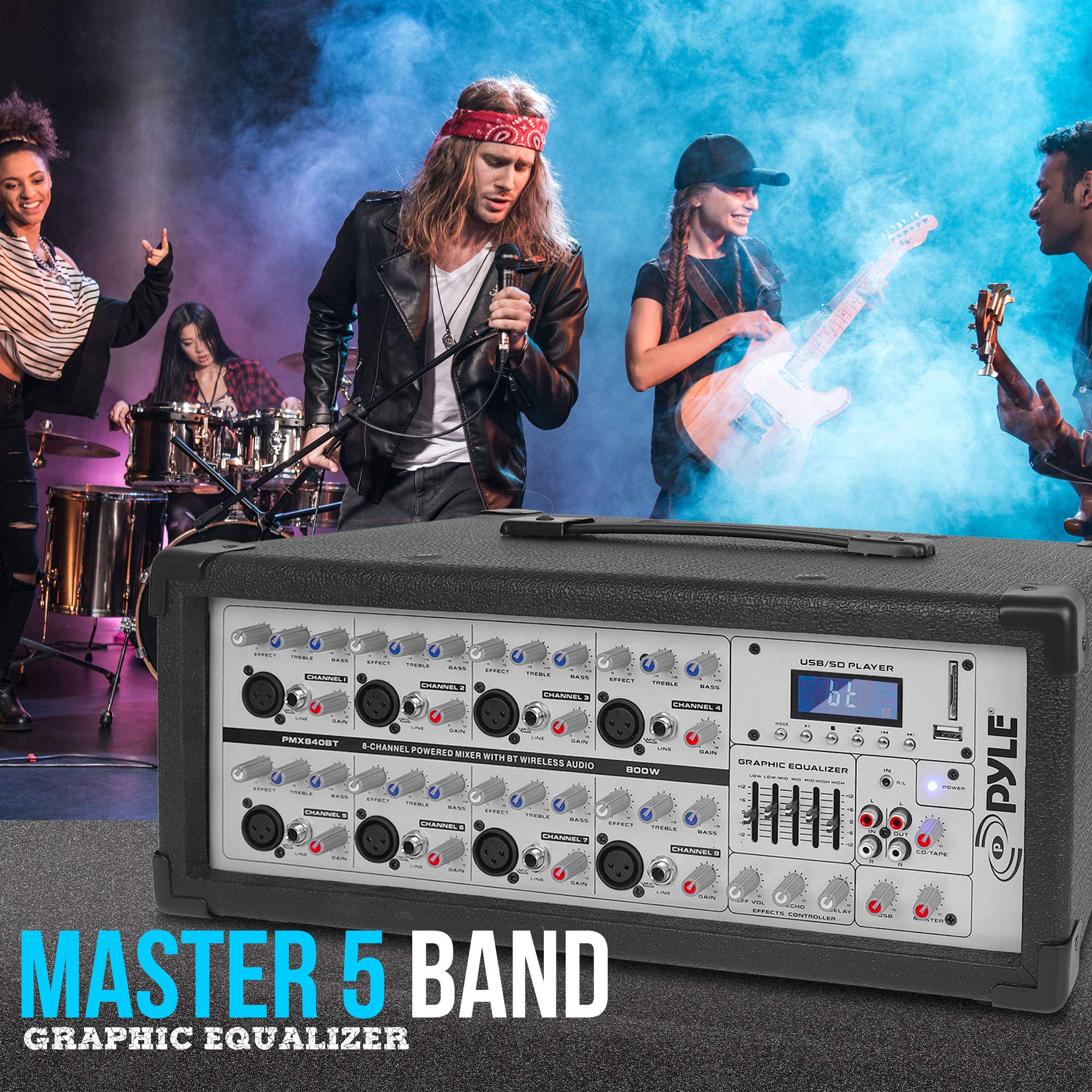 8 Ch. Bluetooth Stage Powered Mixer   800W Pro Audio Sound Mixer, Mp3/Usb/Sd Readers, Aux(3.5Mm) Input, Rca & 1/4'' Effects Loop