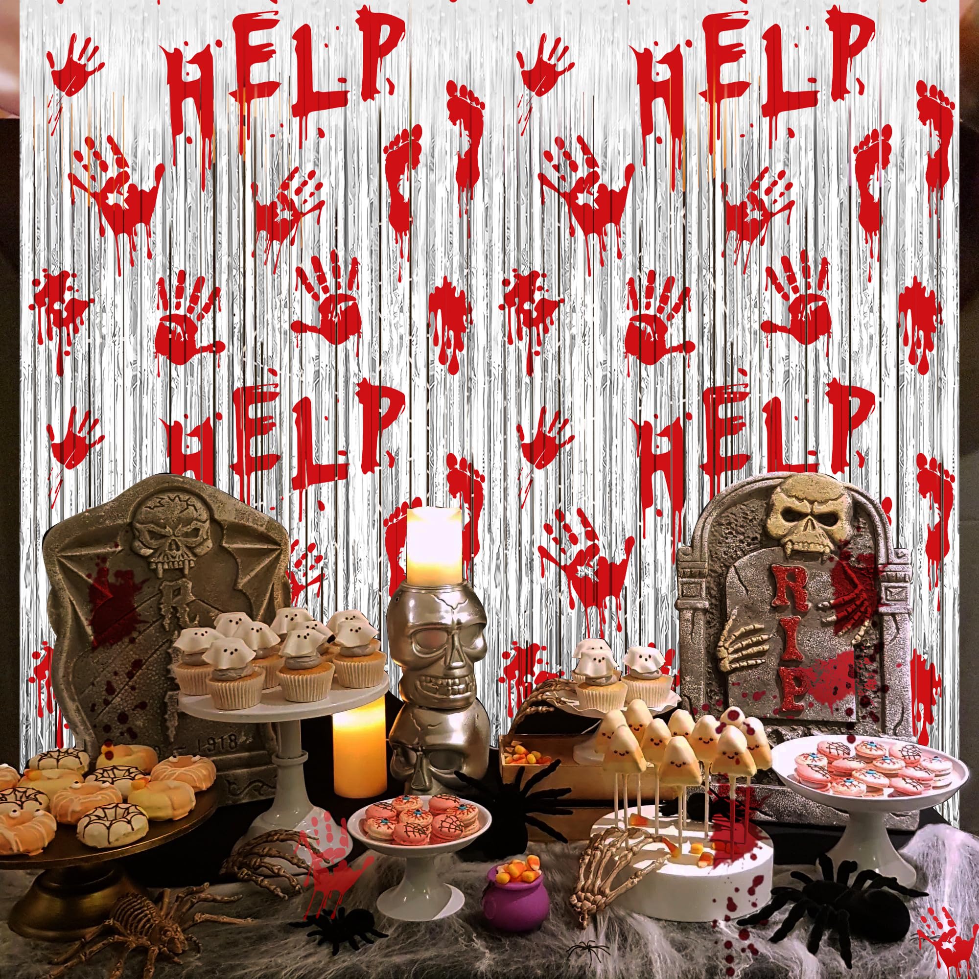 Halloween Party Decorations Scary Bloody Halloween Photo Backdrop Streamers, 2 Pack 3.3 X 6.6 Ft Zombie Vampire Halloween Party