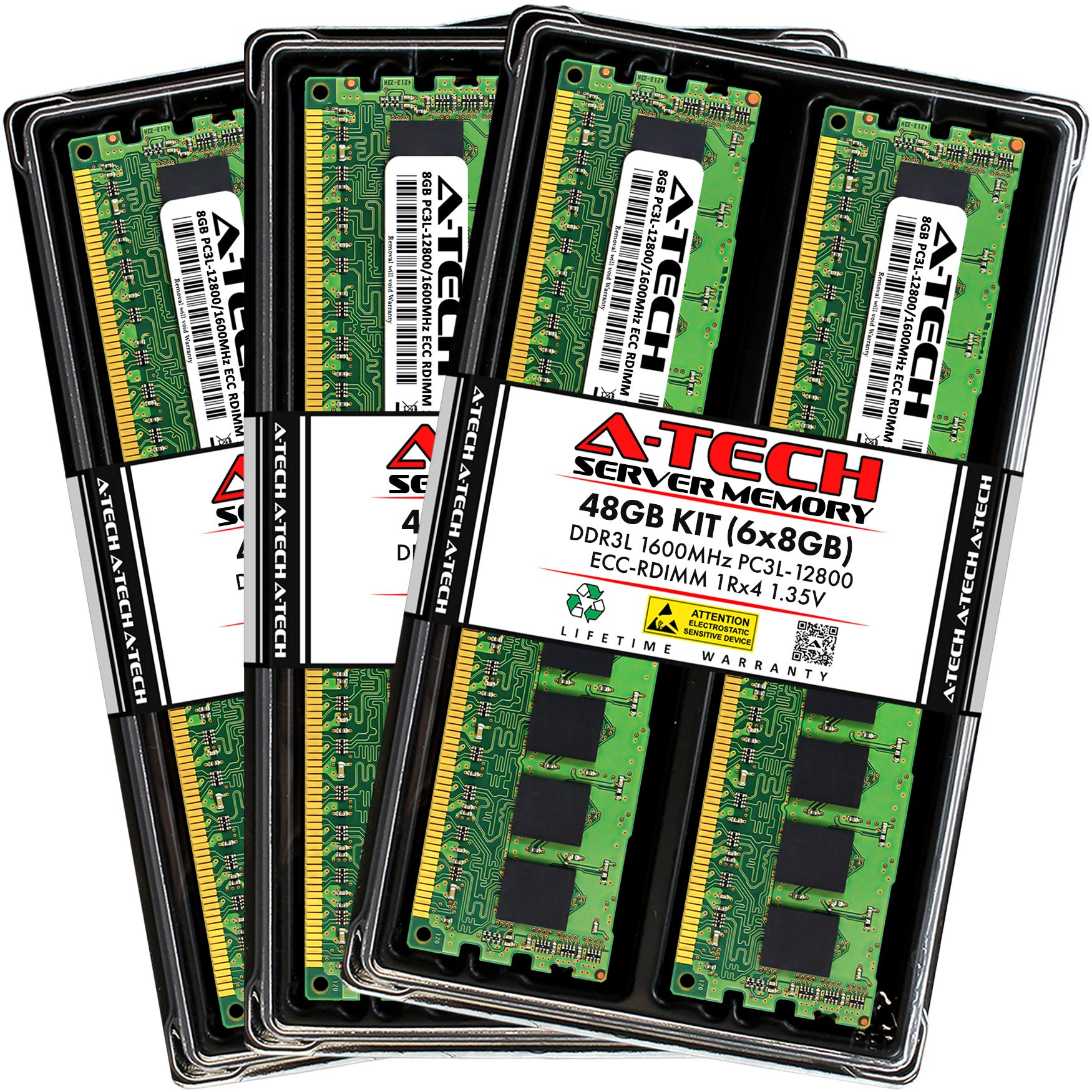 A Tech 48Gb Kit (6X8Gb) Ddr3/Ddr3L 1600Mhz Pc3L 12800R Ecc Rdimm 1Rx4 Single Rank 1.35V Ecc Registered Dimm 240 Pin Server Ram M