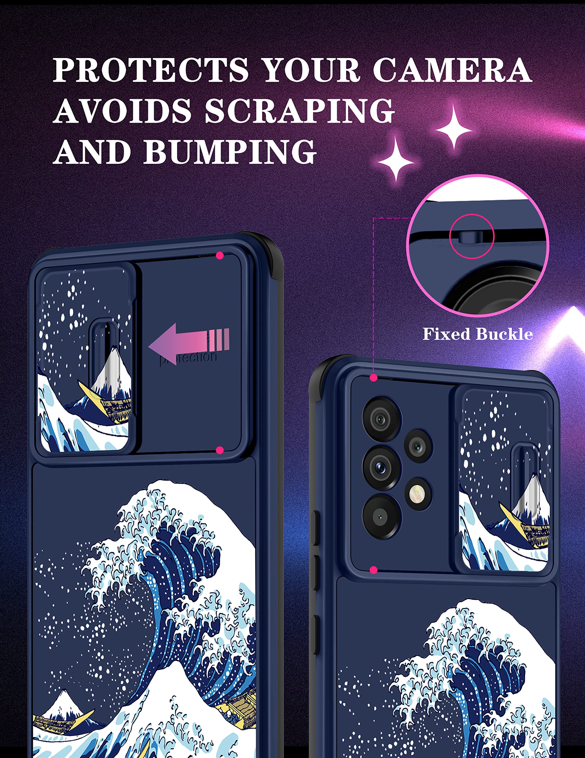 Goocrux For Samsung Galaxy A53 5G Case Waves Women Girls Cute Great Wave Japanese Phone Cover Cool Girly Design Unique With Slid