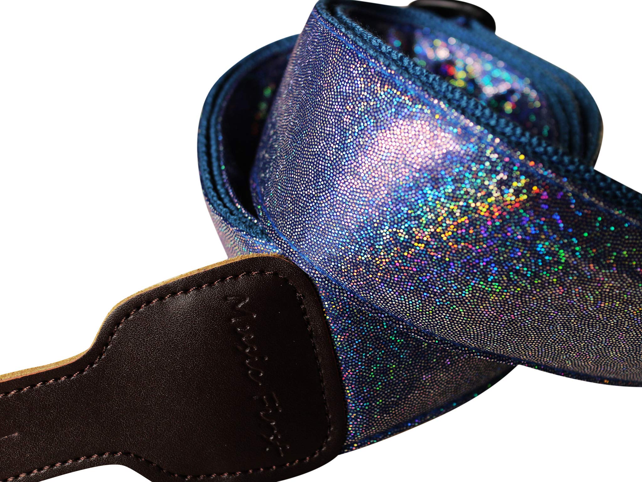 Music First Original Design Metallic Sparkle Delux Shining Guitar Strap, Ukulele Strap, Mandolin Strap, Stage Strap. (Blue)