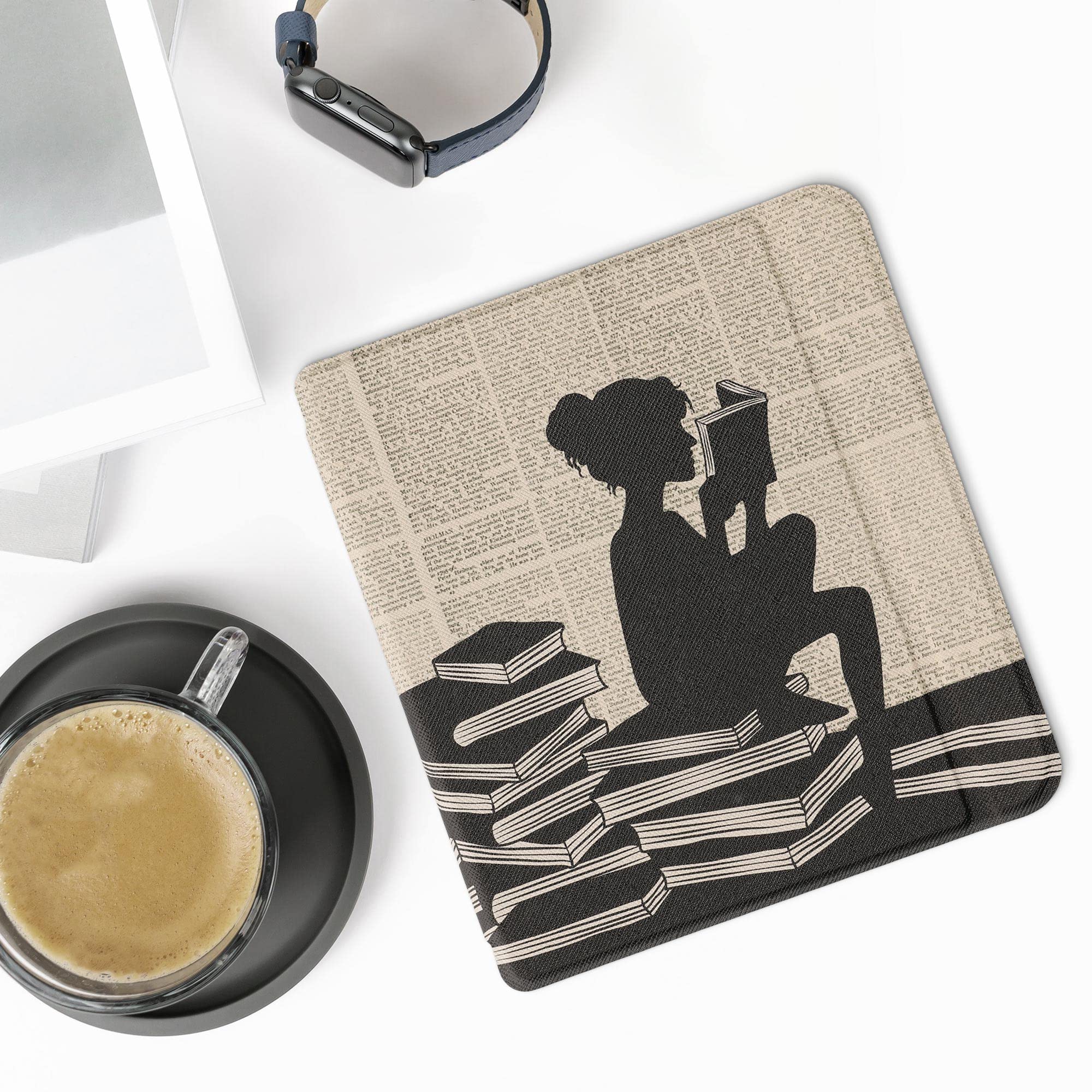 Kwmobile Case Compatible With Kobo Libra 2 Case   Ereader Cover   Girl And Books Black/Beige