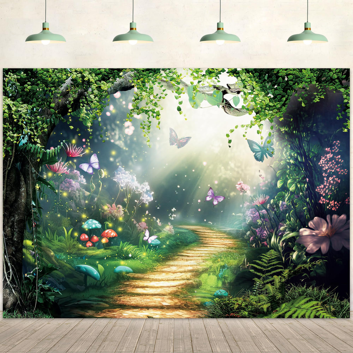 Imirell Princess Castle Birthday Backdrop 7Wx5H Feet Pink Girls Fairy Tale Rainbow Flower Butterfly Polyester Fabric White Horse