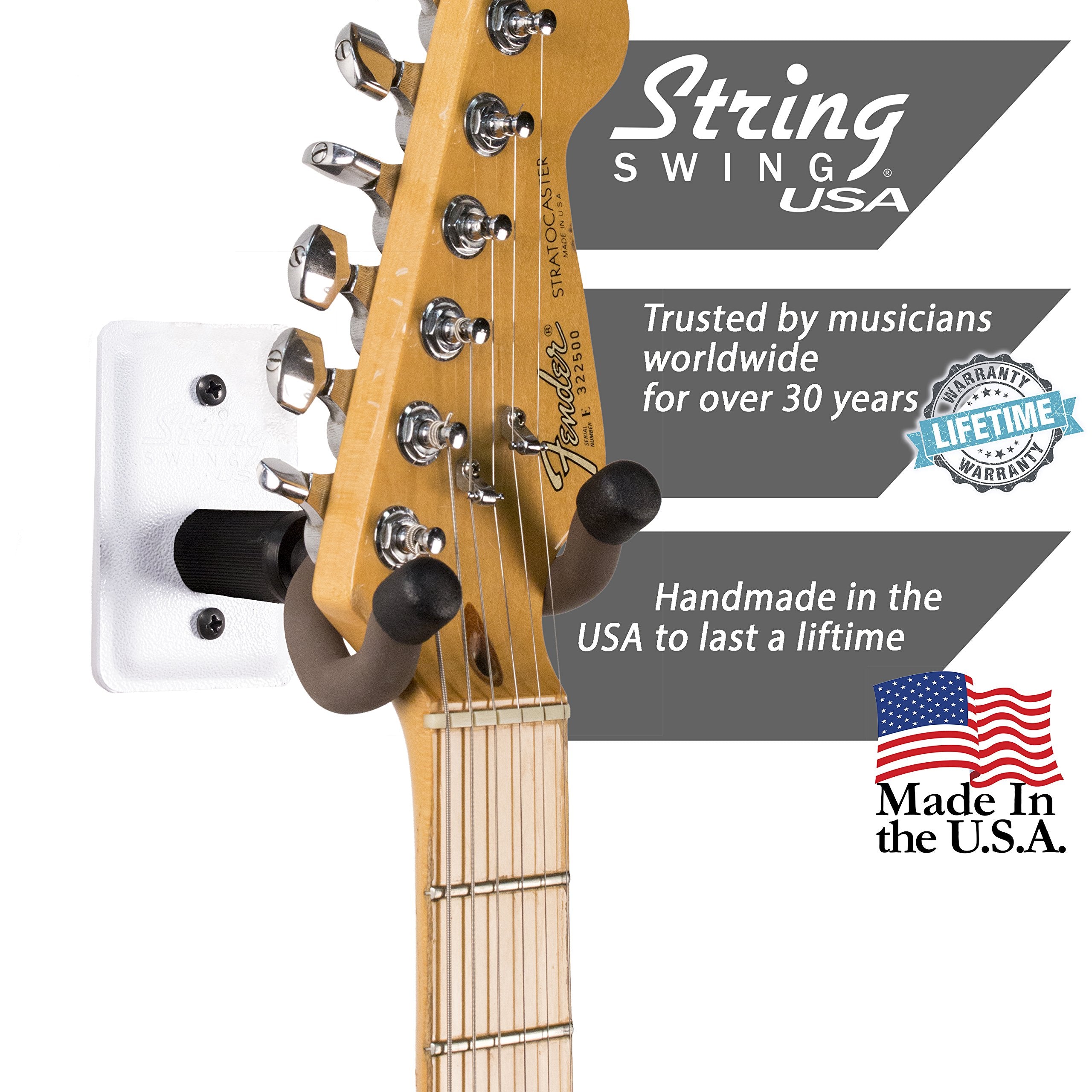 String Swing Guitar Hanger White Metal Wall Mount Home & Studio Guitar Keeper Wcc11K