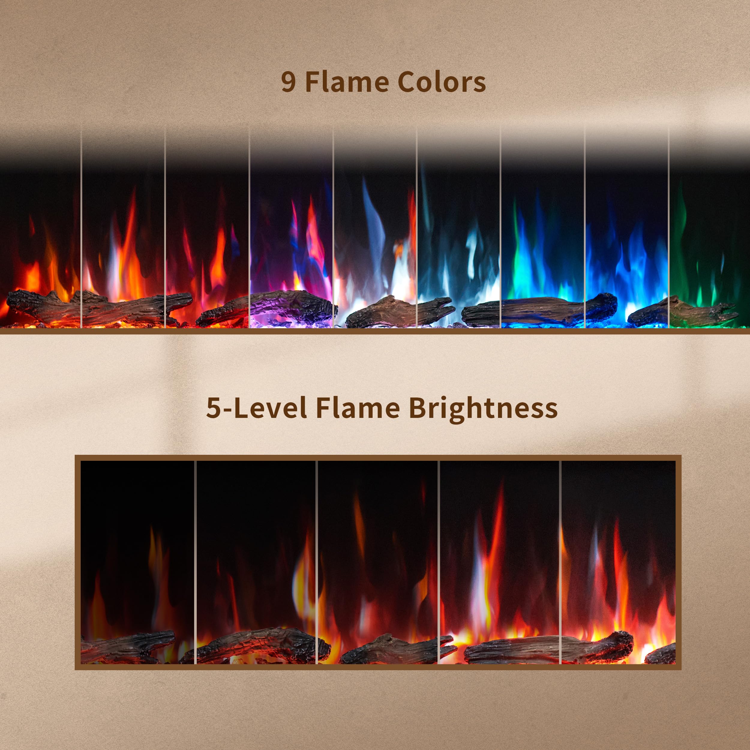 Puraflame Bernice 60 Inch Smart Linear Electric Fireplace   Clean Hidden Vent Design, Flame With 9 Colors, Recessed In Wall Or W