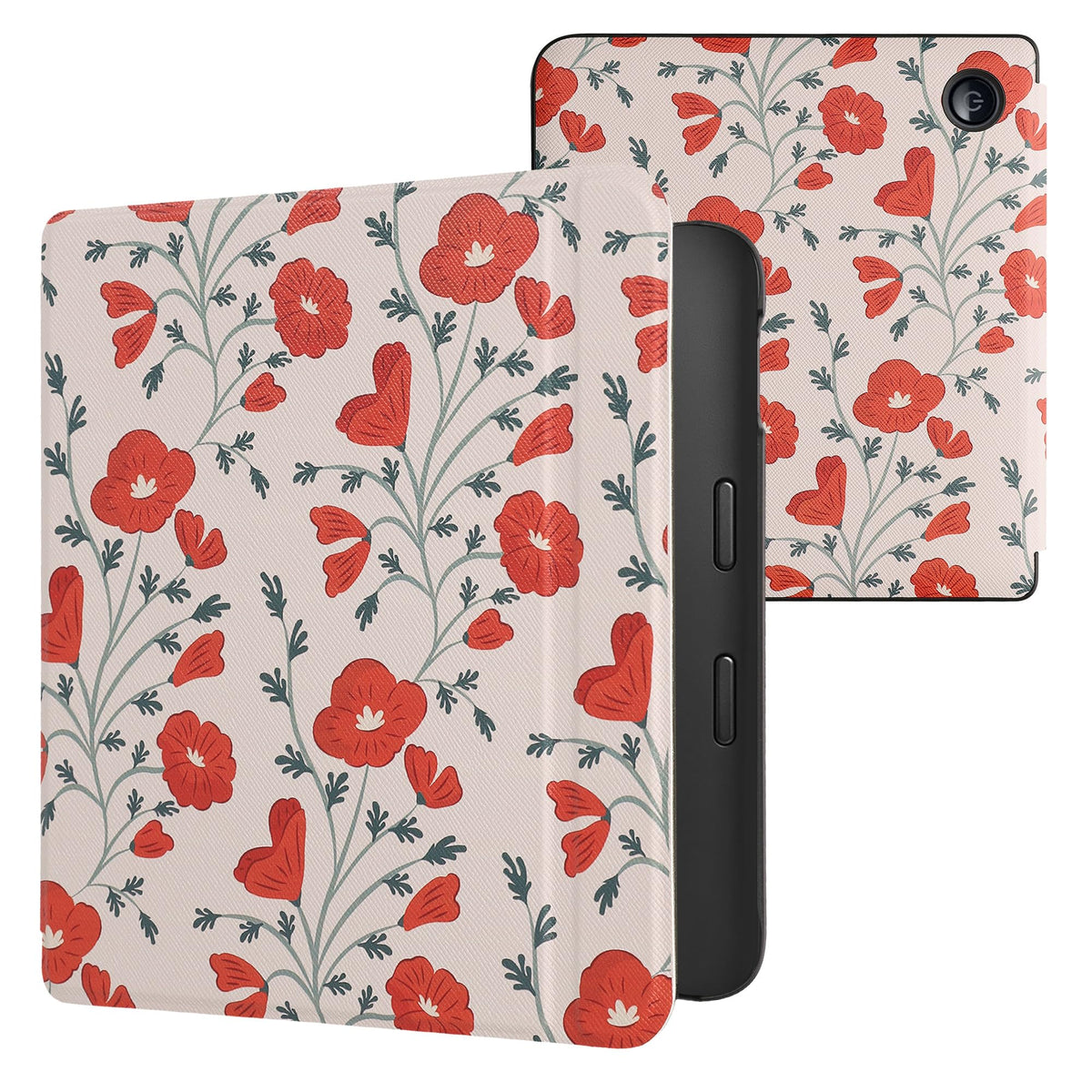 Kwmobile Case Compatible With Kobo Libra 2 Case   Ereader Cover   Poppy Red/Green/Beige