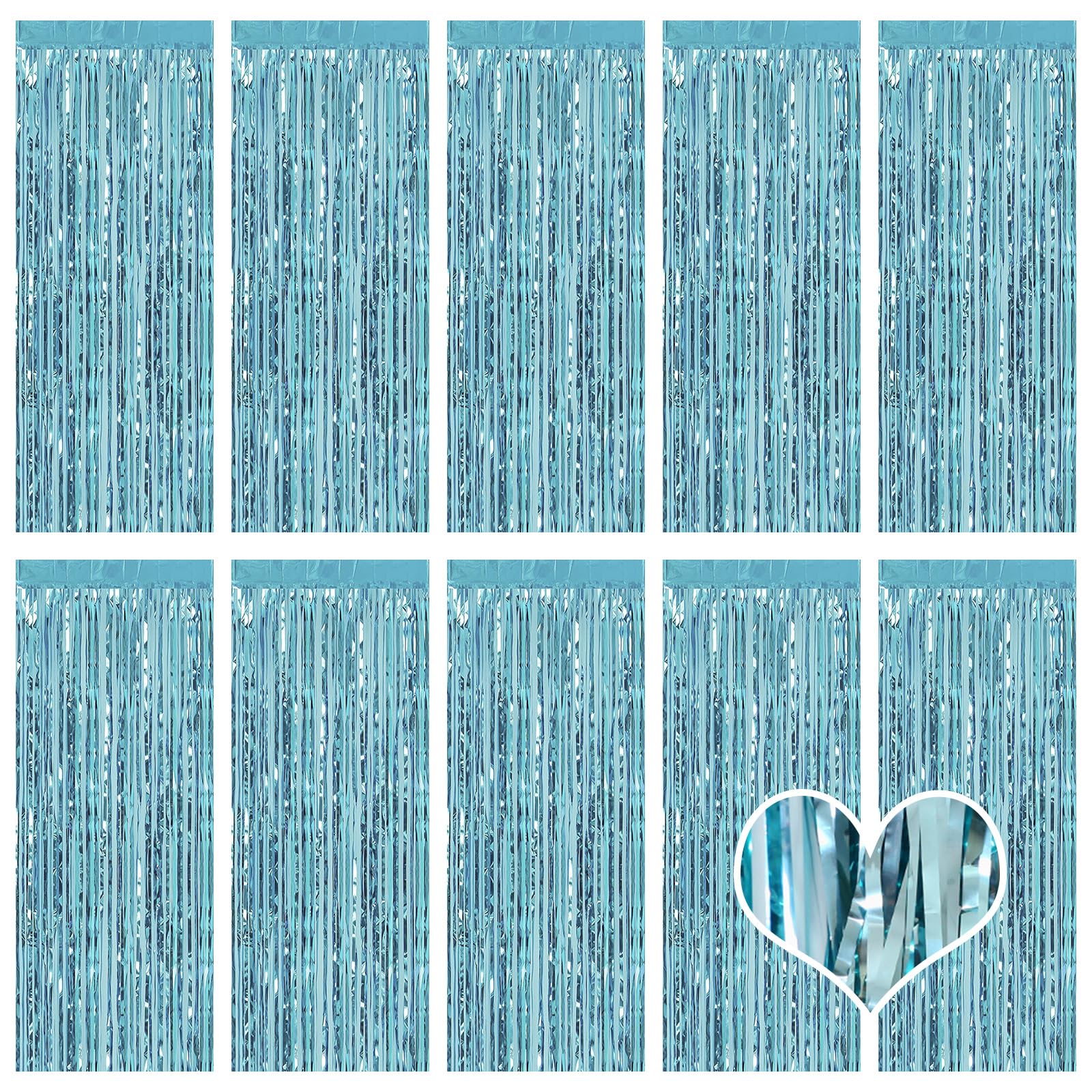 10 Pack Blue Backdrop Curtain 3.2Ft X 8.2Ft Metallic Tinsel Foil Fringe Curtains Photo Booth Background For Birthday Party Decor