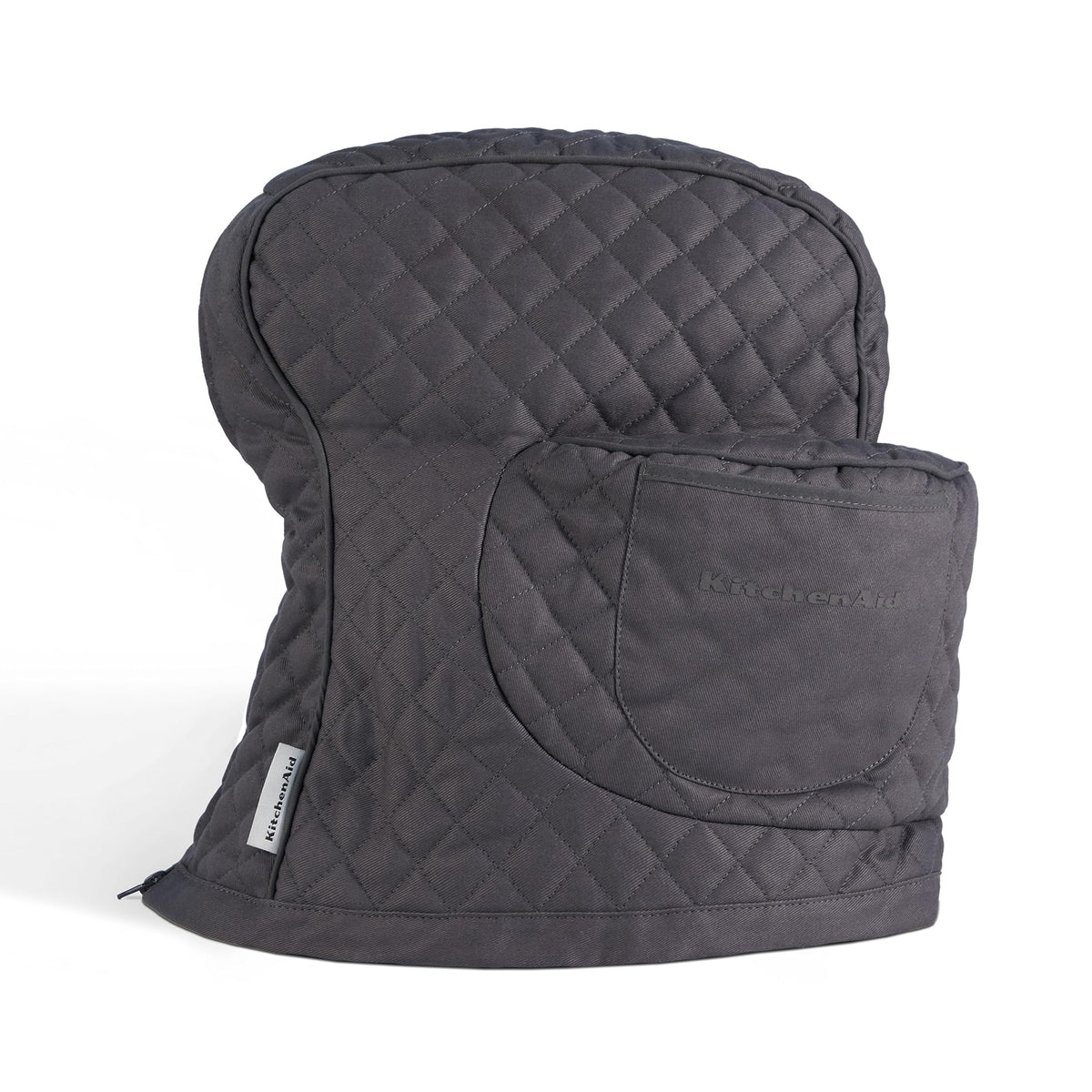Kitchenaid Fitted Tilt Head Solid Stand Mixer Cover With Storage Pocket, Quilted 100% Cotton, Charcoal Grey, 14.4''X18''X10''