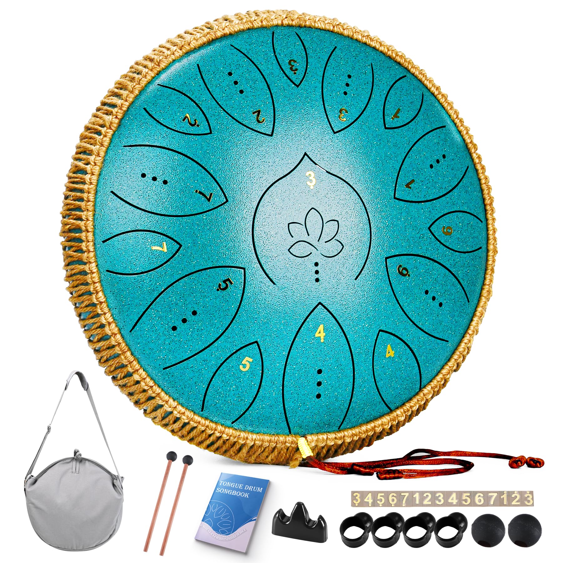 Steel Tongue Drum, 13 Inches 15 Notes Tongue Drum, Steel Drums For Adults, Steel Pan Drum Song Book, Hand Pan Drum Mallets, Hand
