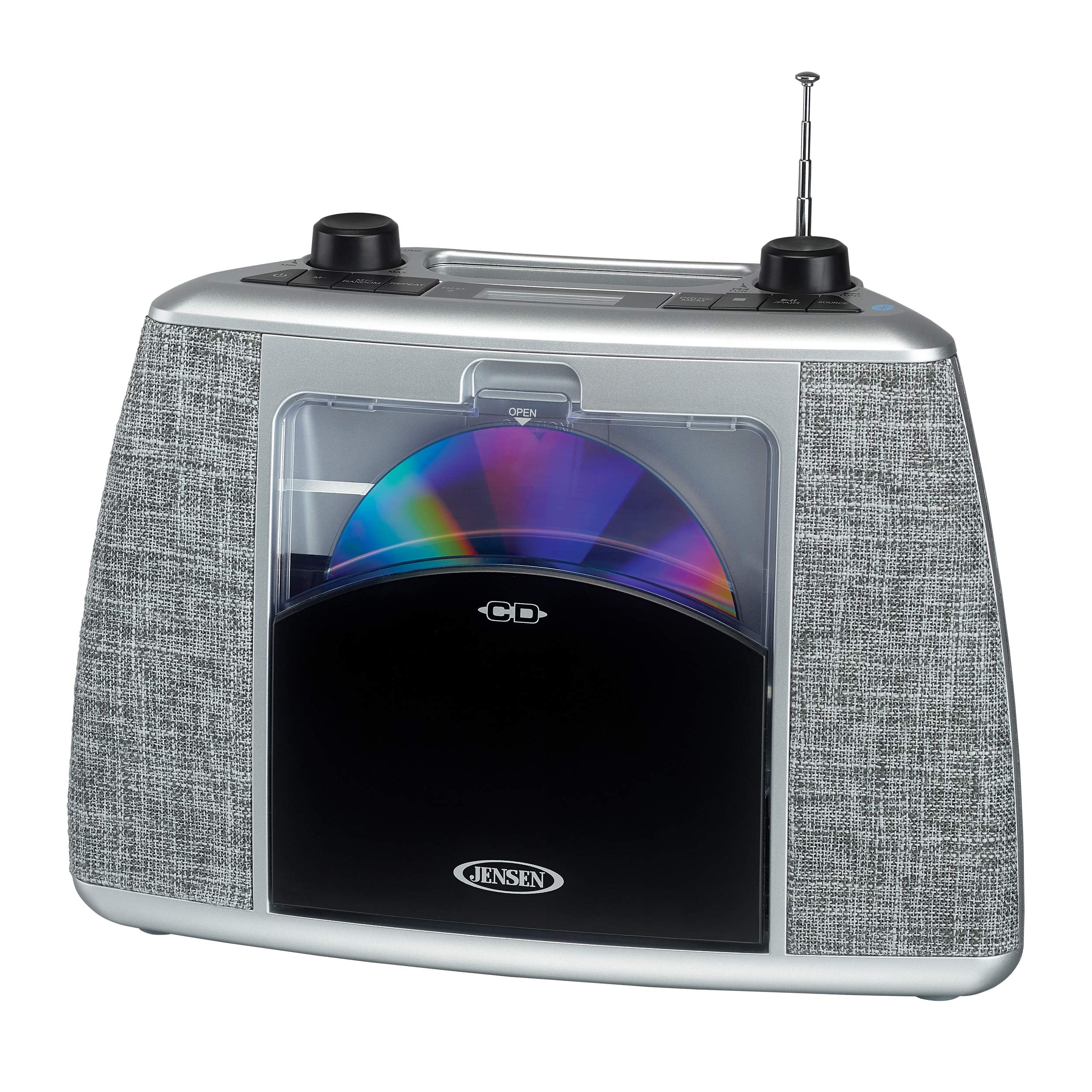 Jensen Home CD Player System Sport Handle + Bluetooth Boombox Portable Bluetooth Music System with CD Player +CD-R/RW & FM Radio
