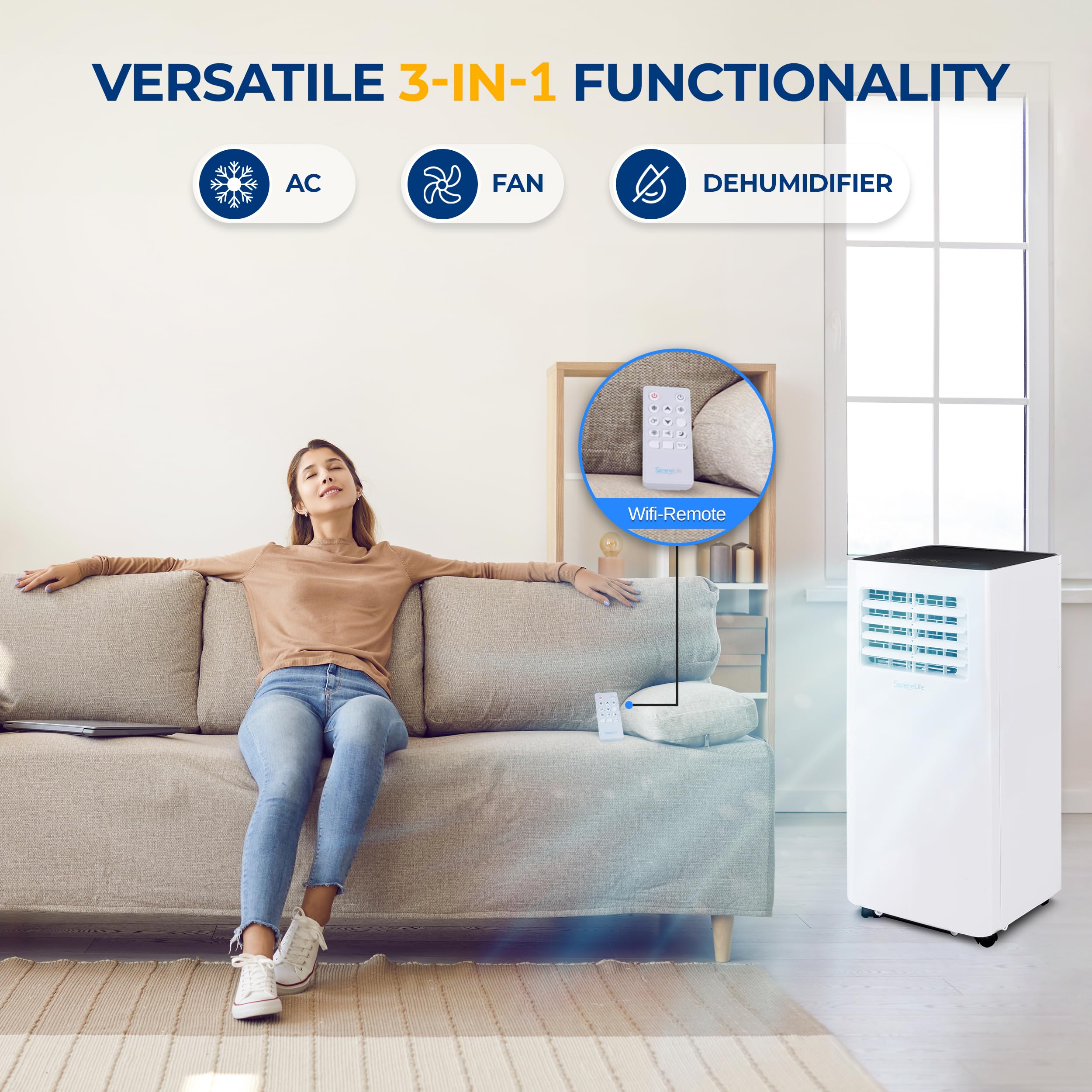Serenelife Small Air Conditioner Portable 10,000 Btu With Built-In Dehumidifier - Portable Ac Unit For Rooms Up To 450 Sq Ft - W