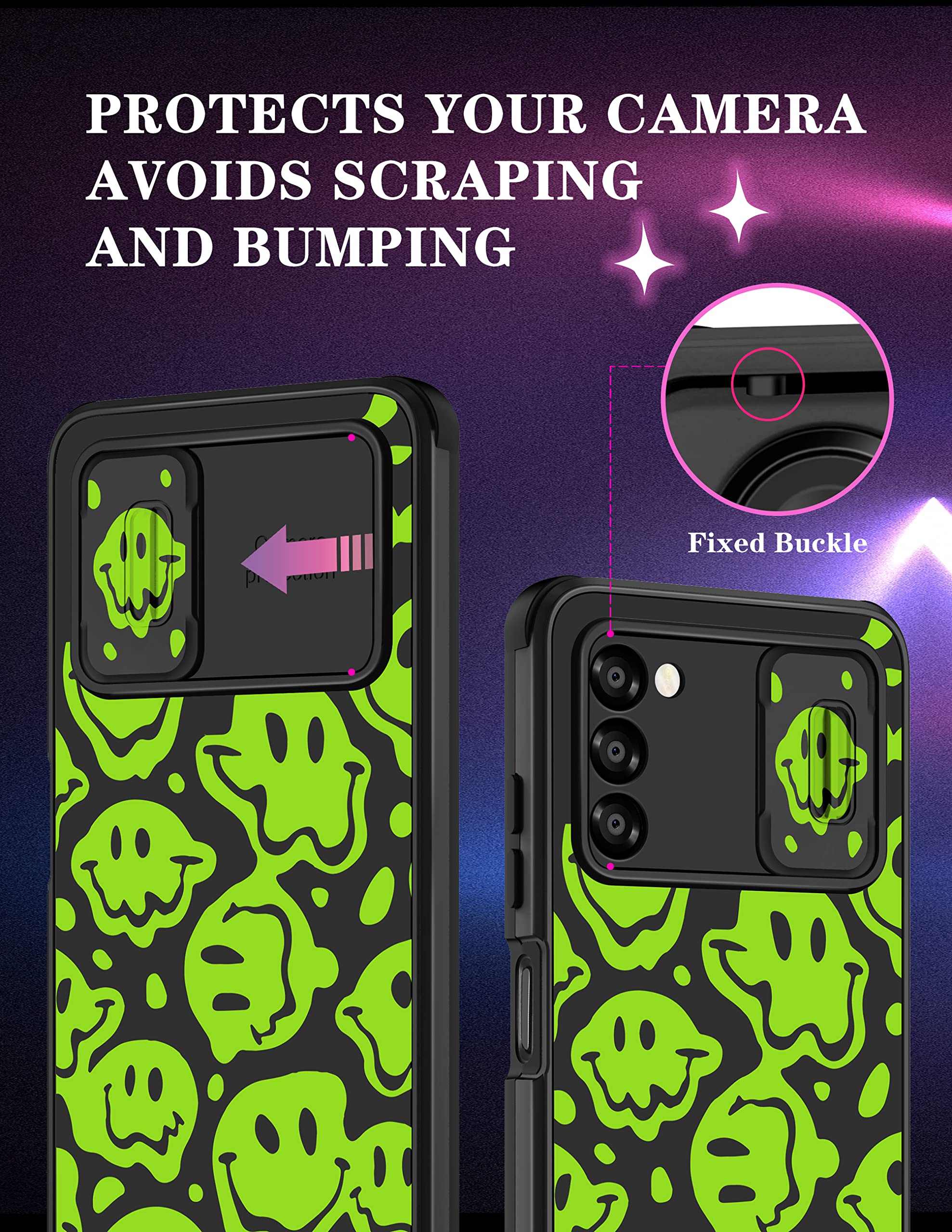 Goocrux For Samsung Galaxy A03S Case For Girls Women Smiley Face Kawaii Cute Girly Phone Cover Preppy Green Smile Design Aesthet