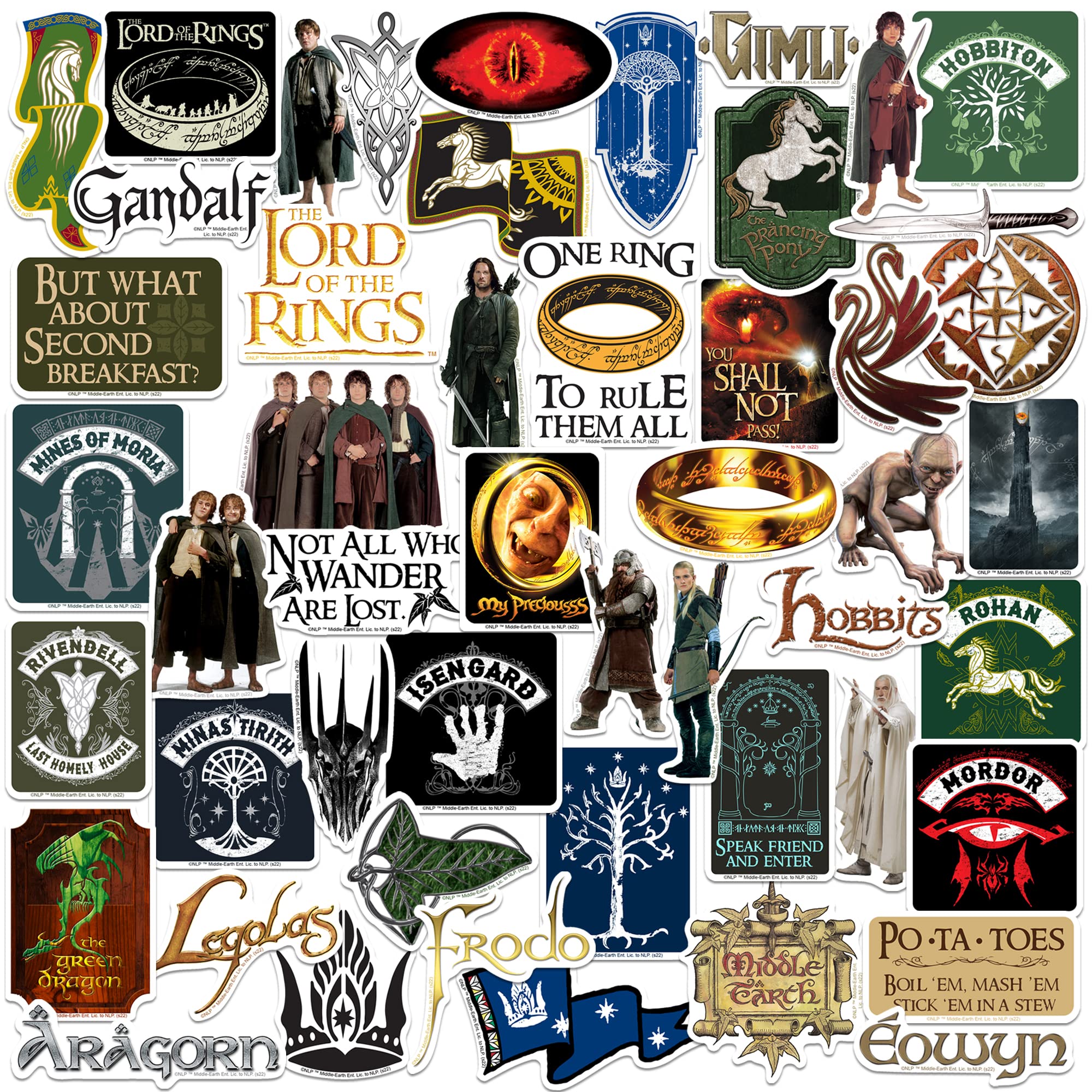 The Lord Of The Rings 50Ct Vinyl Large Deluxe Stickers Variety Pack   Laptop, Water Bottle, Scrapbooking, Tablet, Skateboard, In