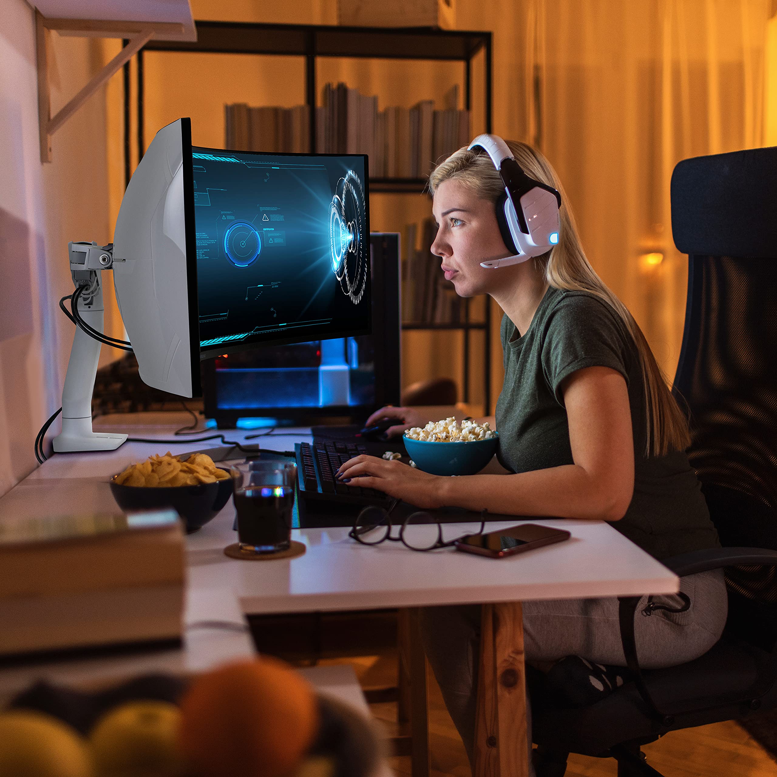 Ergotron � HX HD Premium Heavy Duty Gaming Monitor Arm, Single Monitor Desk Mount � for 1000R Curved Ultrawide Monitors Up to 49 Inches, 28 to 42 lbs, VESA 75x75mm or 100x100mm � HD Pivot, White